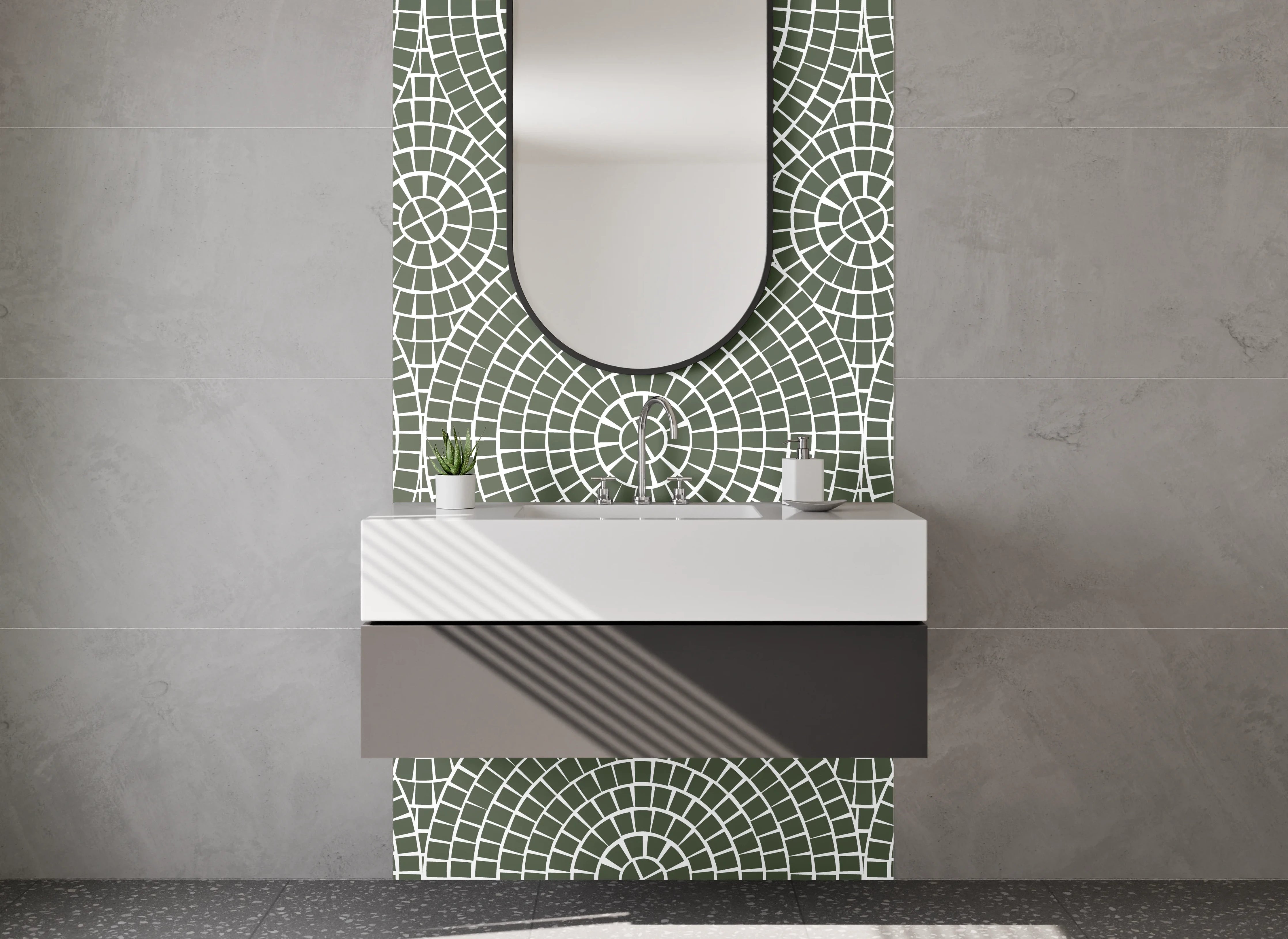 Waschbecken-Rückwand - Geometrisch grünes Mandala Muster
