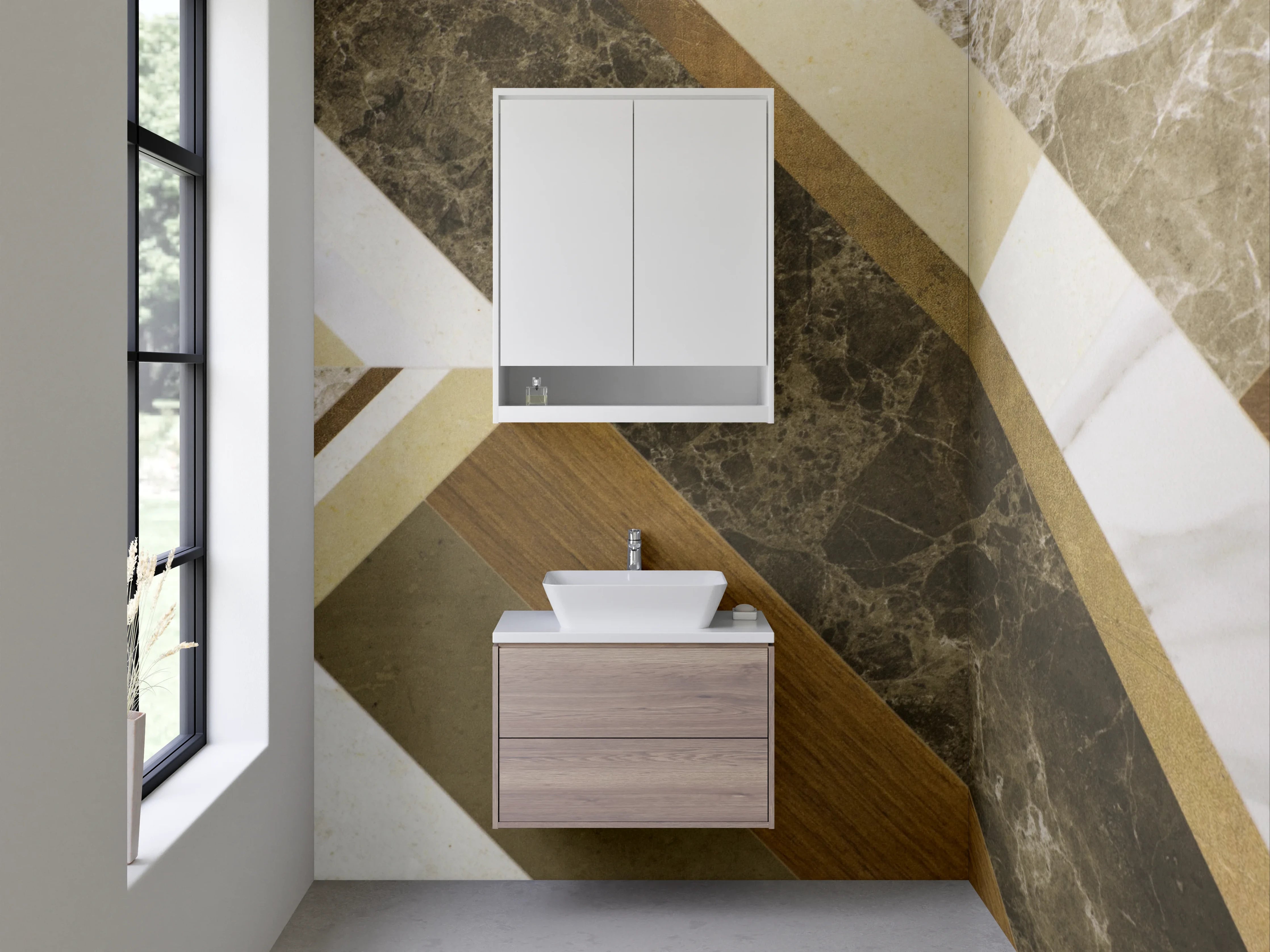 Waschbecken-Rückwand - Geometrische Marmor-Gold-Optik Fliesen