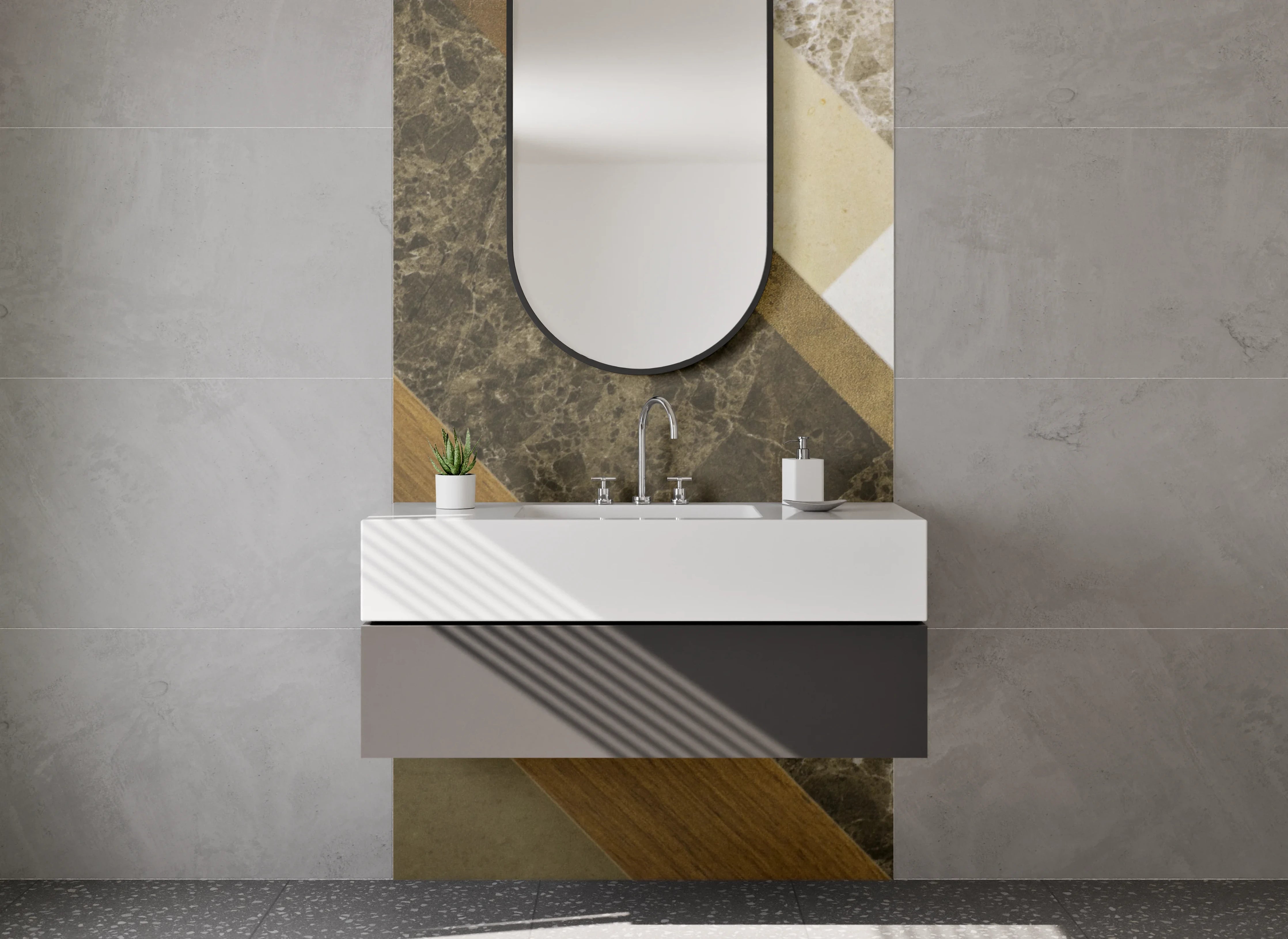 Waschbecken-Rückwand - Geometrische Marmor-Gold-Optik Fliesen