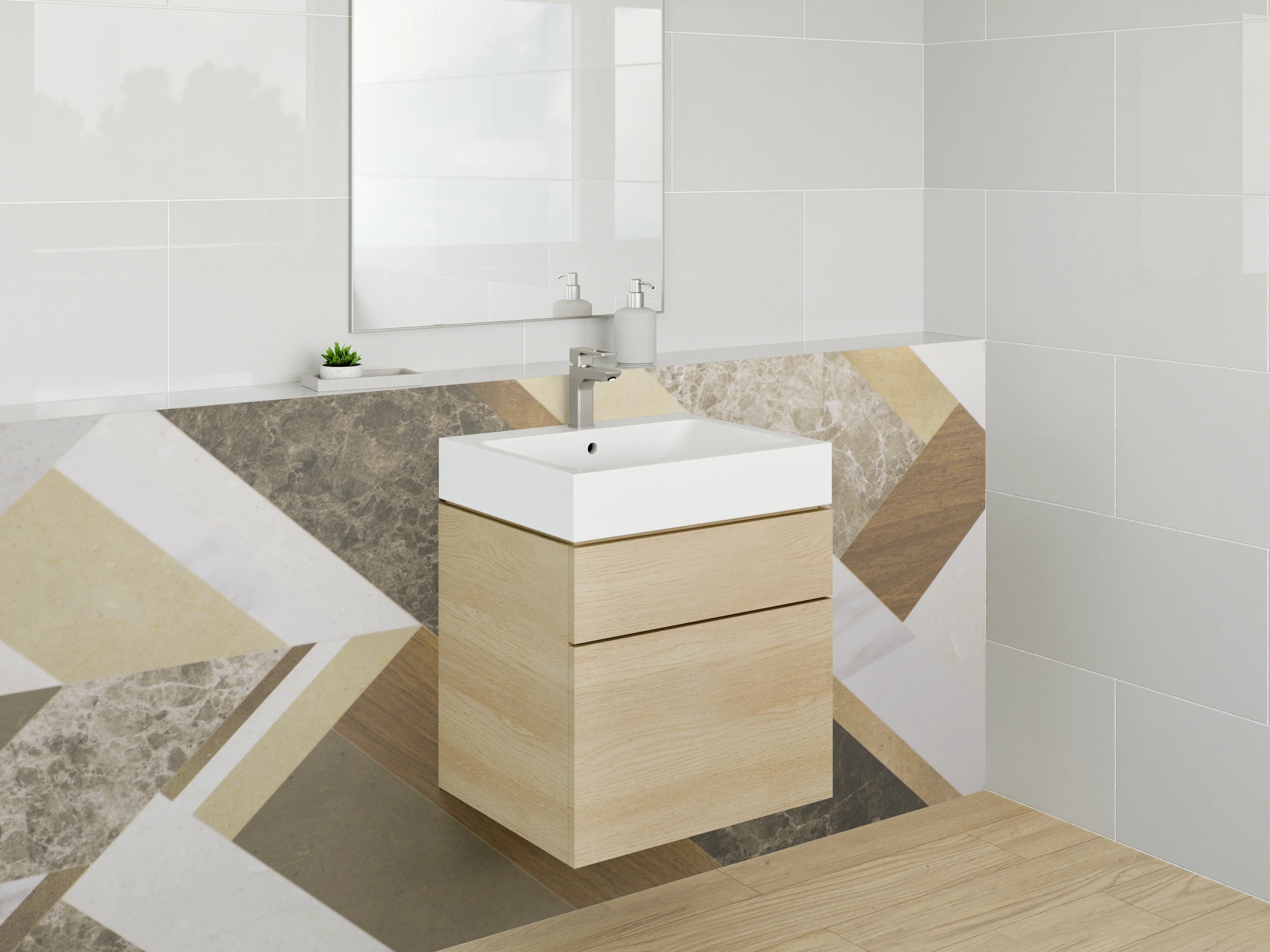 Waschbecken-Rückwand - Geometrische Marmor-Gold-Optik Fliesen