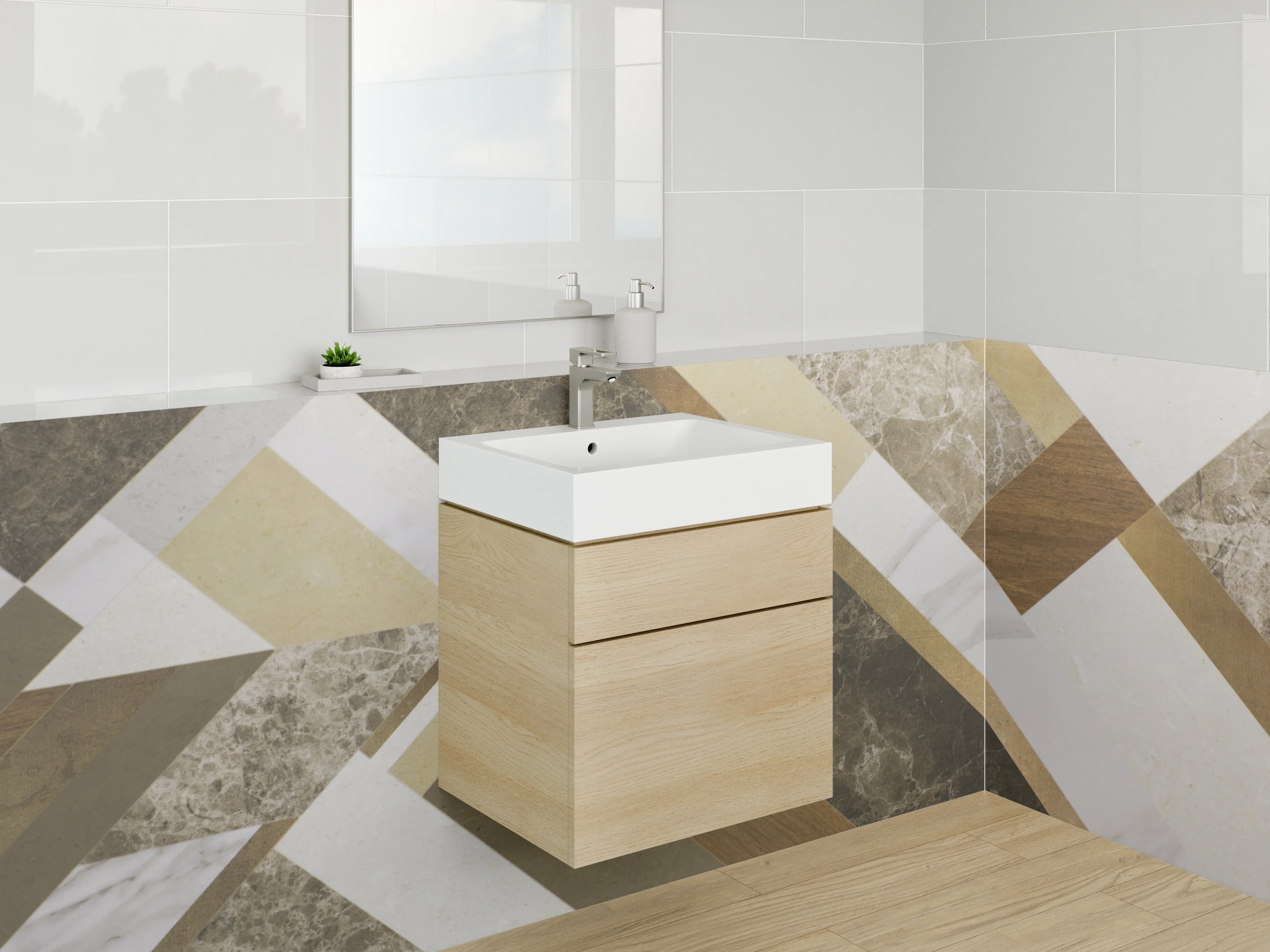 Waschbecken-Rückwand - Geometrische Marmor-Gold-Optik Fliesen