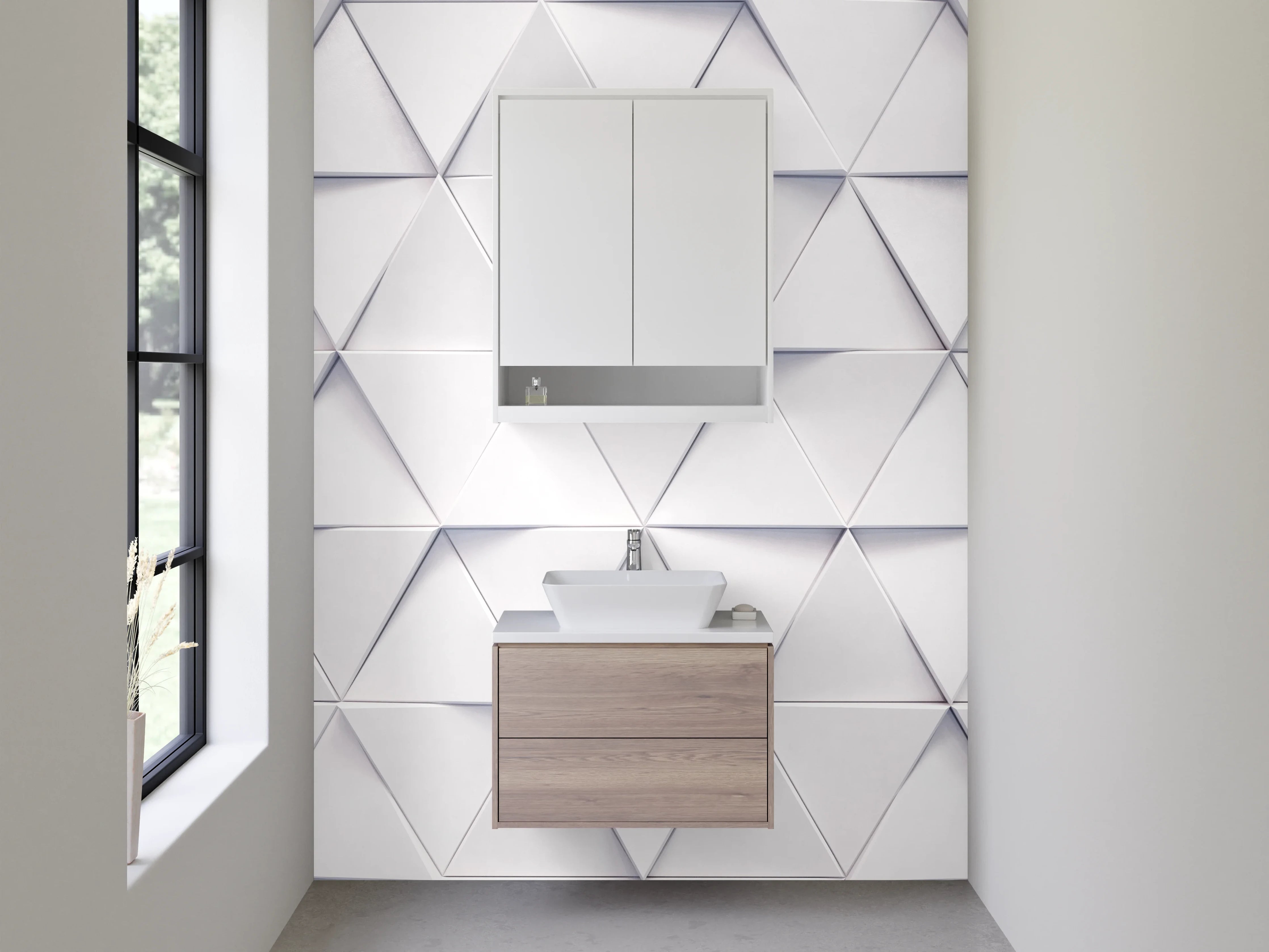 Waschbecken-Rückwand - Geometrisches 3D-Muster weiß-grau