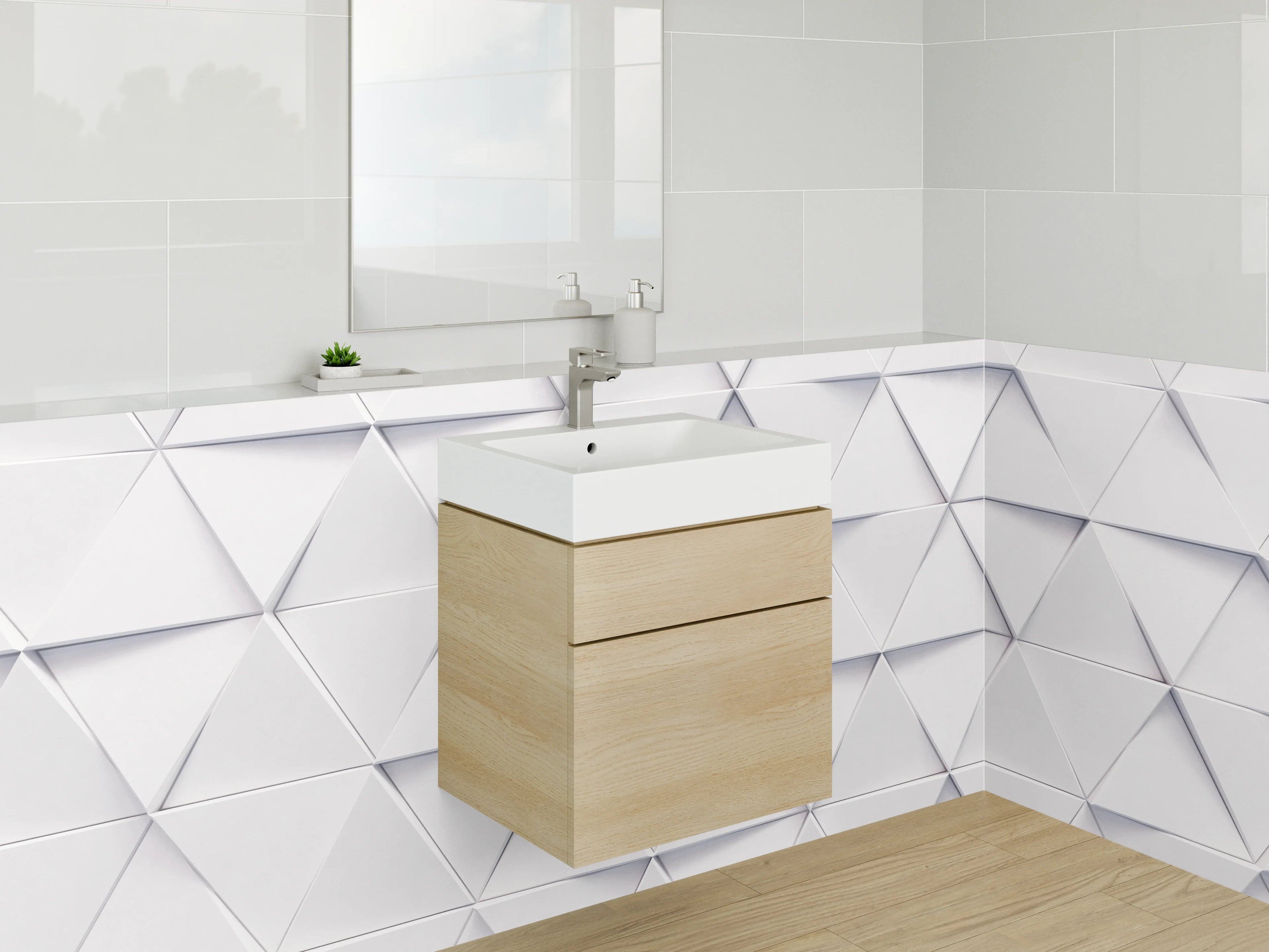 Waschbecken-Rückwand - Geometrisches 3D-Muster weiß-grau