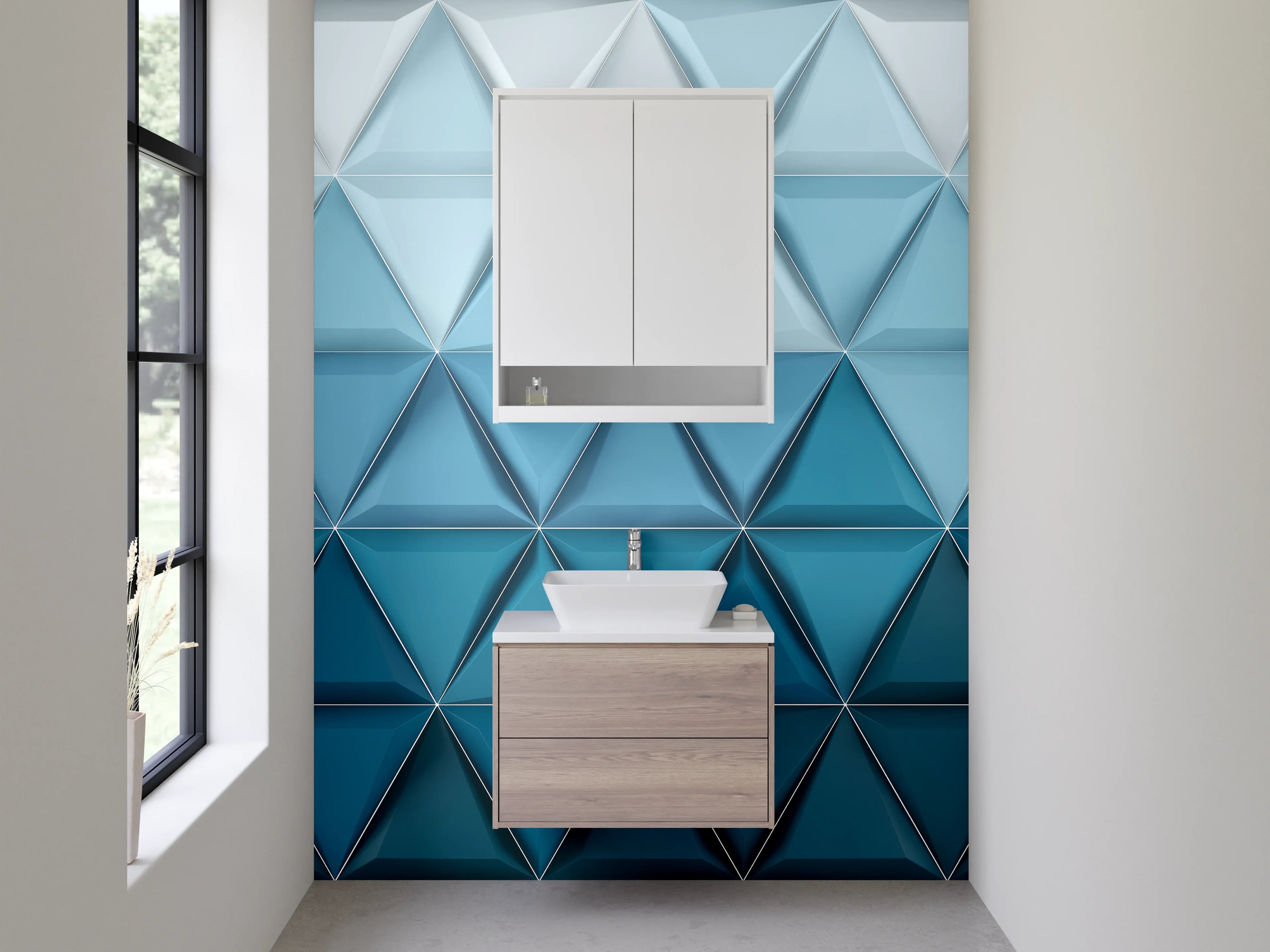 Waschbecken-Rückwand - Geometrisches Blauer Dreiecks-Mosaik Kunst