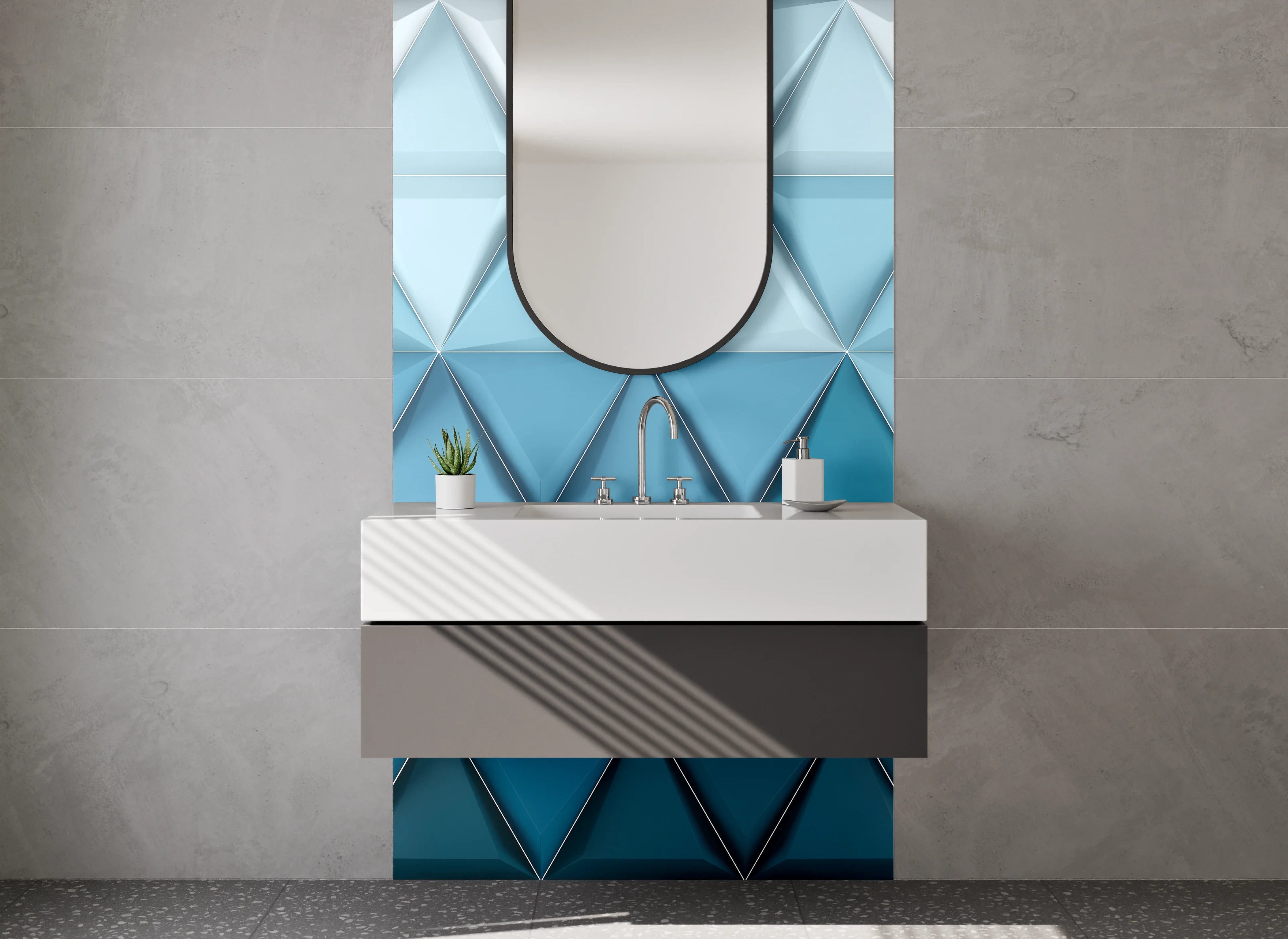 Waschbecken-Rückwand - Geometrisches Blauer Dreiecks-Mosaik Kunst