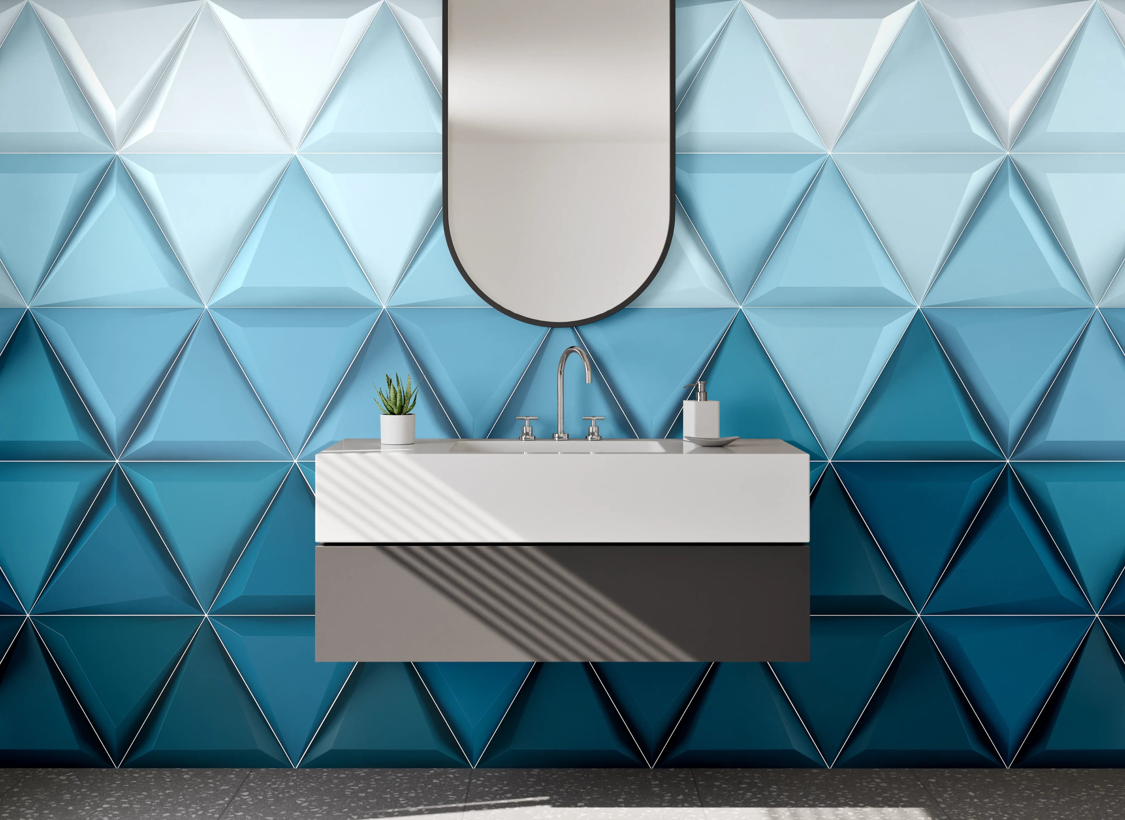 Waschbecken-Rückwand - Geometrisches Blauer Dreiecks-Mosaik Kunst