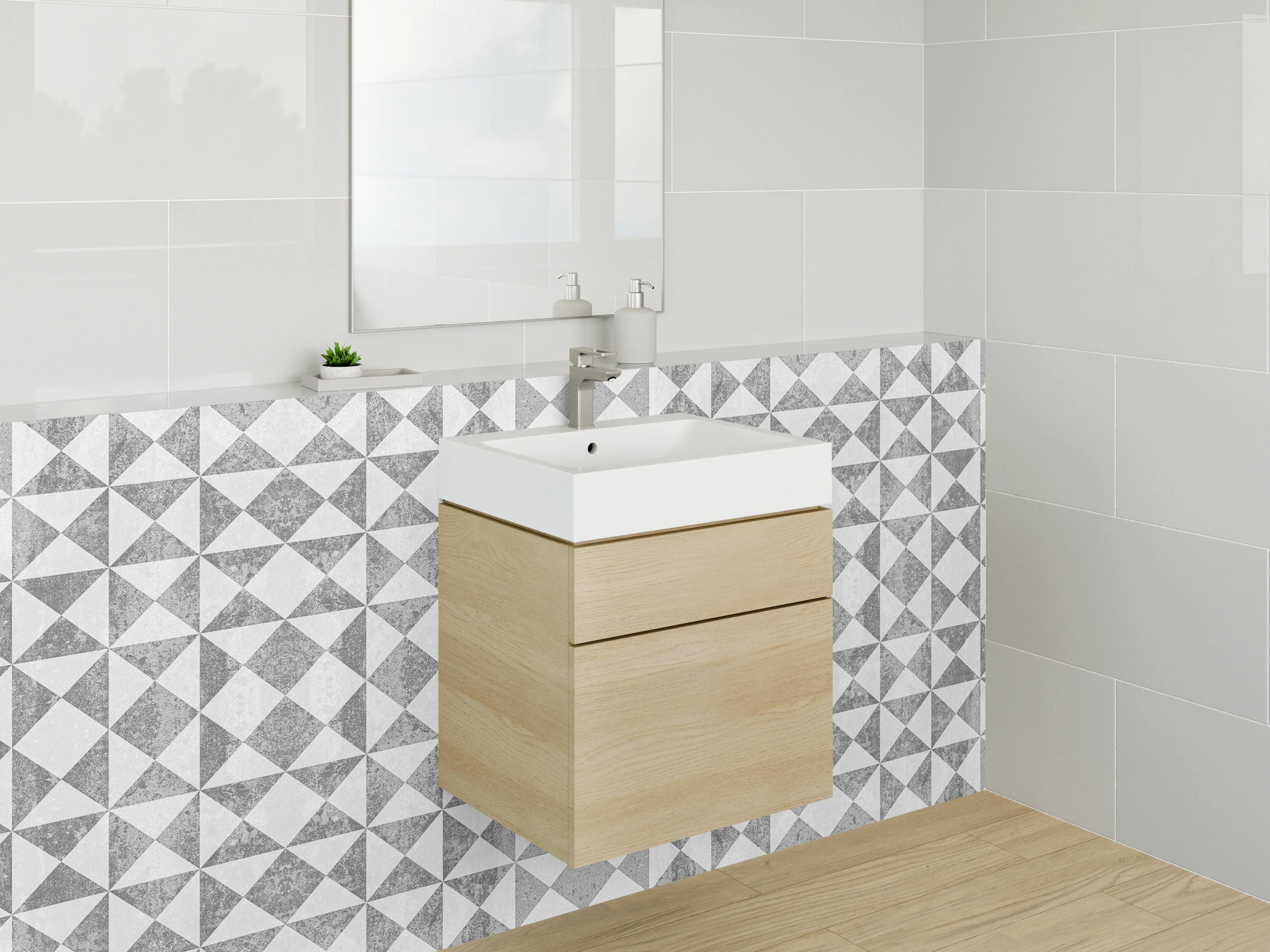 Waschbecken-Rückwand - Geometrisches Fliesenmuster in Schwarz-Weiß