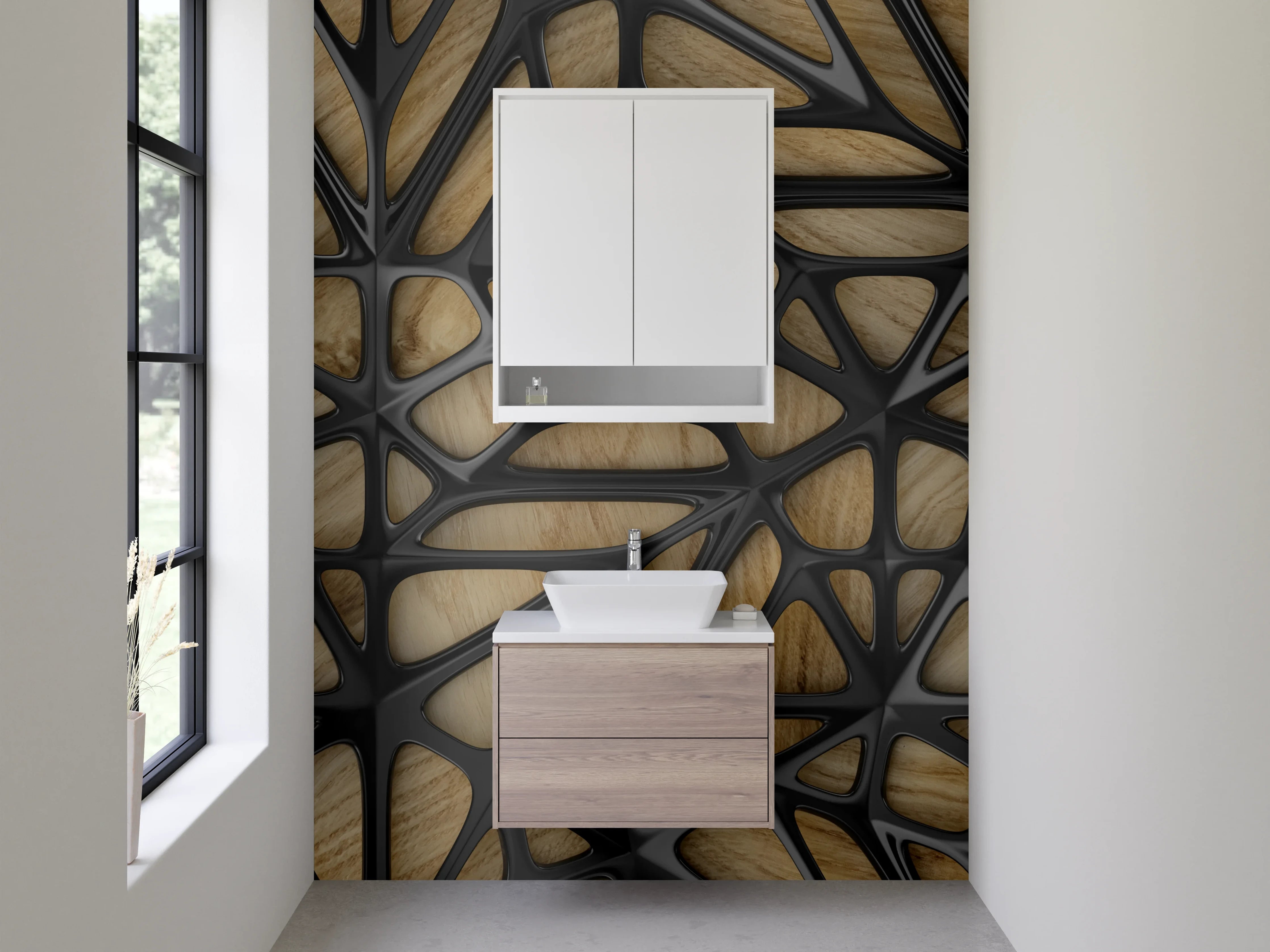 Waschbecken-Rückwand - Geometrisches Holz-Muster für Rückwände
