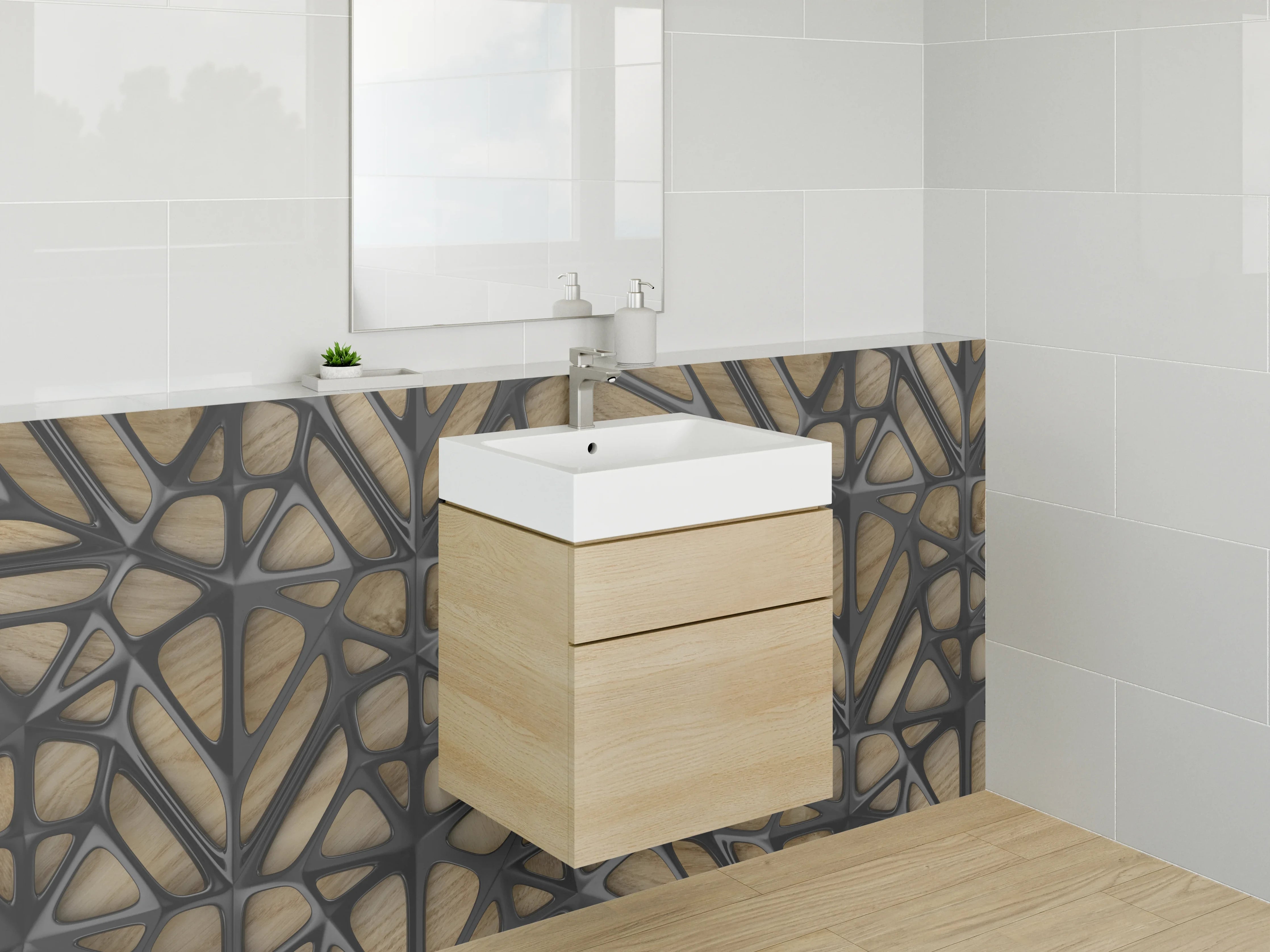 Waschbecken-Rückwand - Geometrisches Holz-Muster für Rückwände