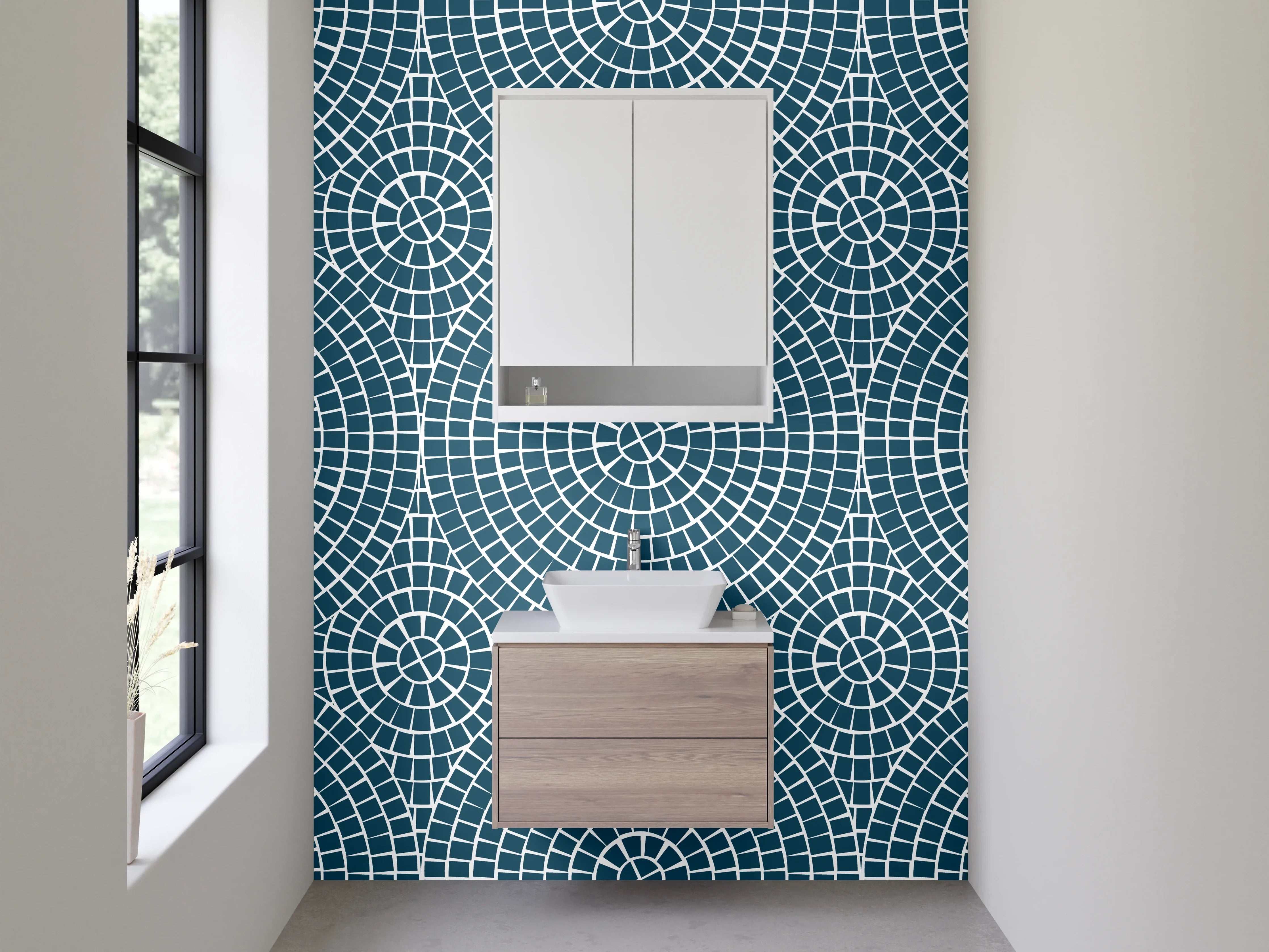 Waschbecken-Rückwand - Geometrisches Kreismuster Blau Modern