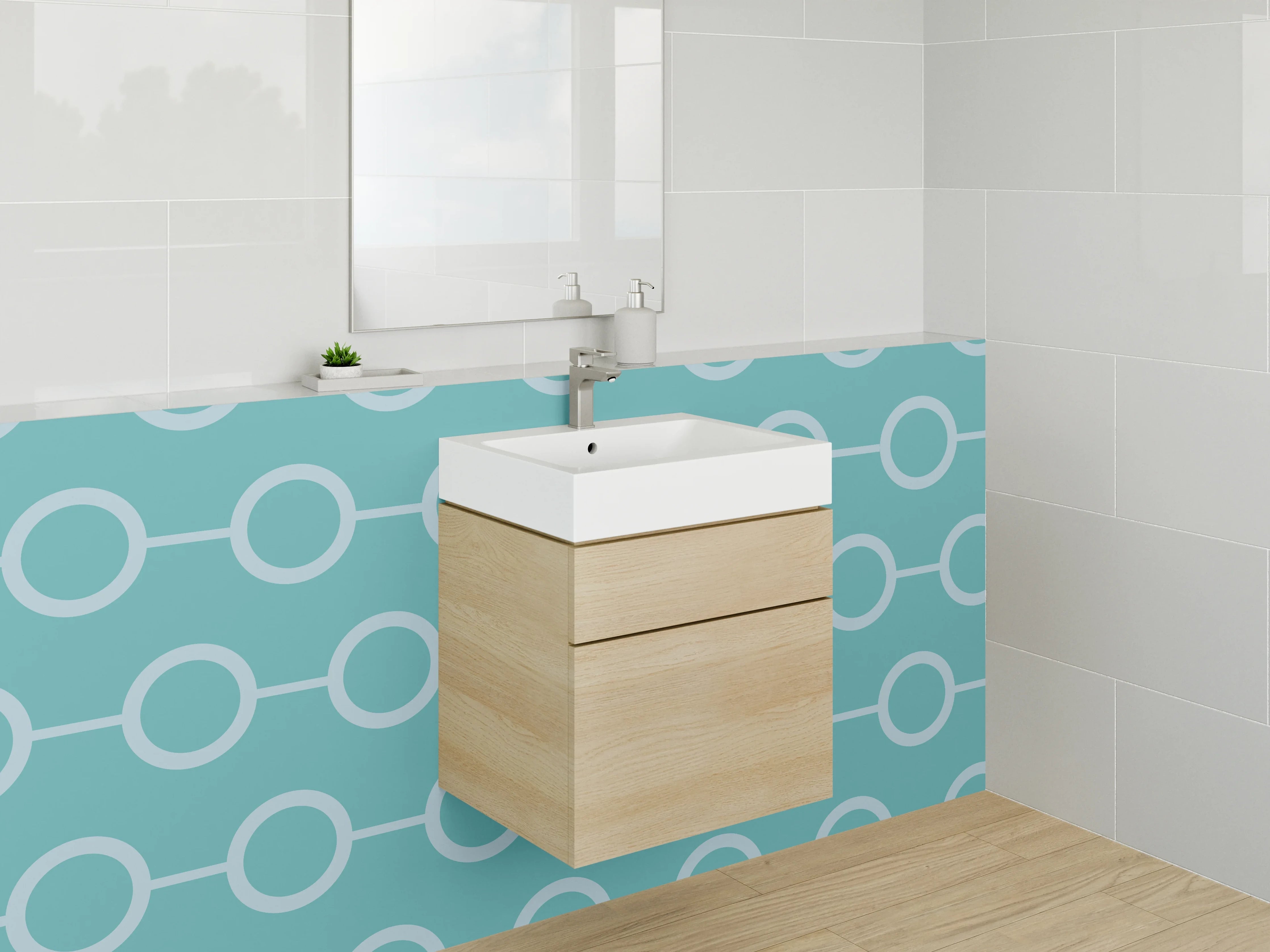 Waschbecken-Rückwand - Geometrisches Kreismuster Türkis Modern