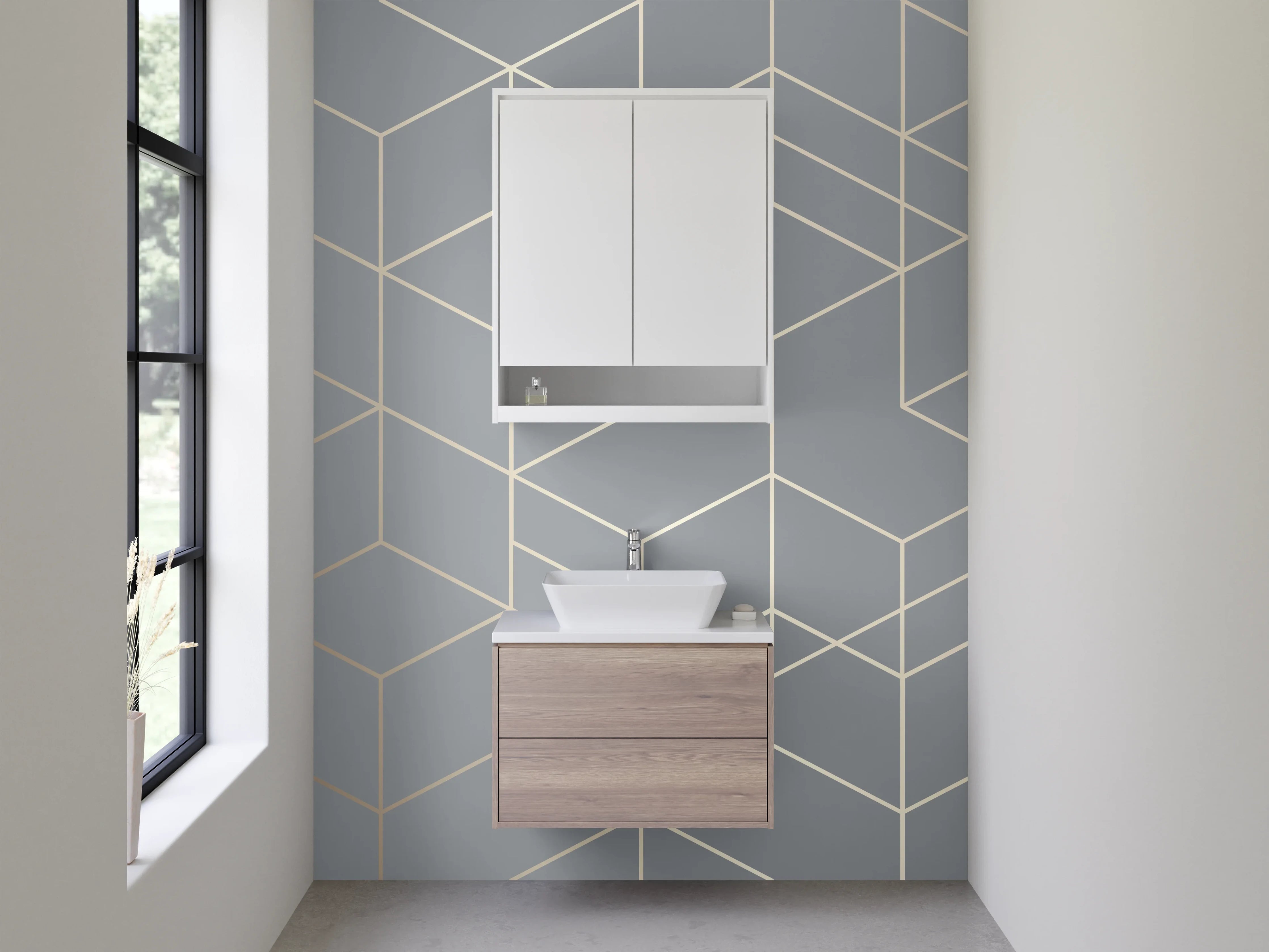 Waschbecken-Rückwand - Geometrisches Linienmuster Grau Silber