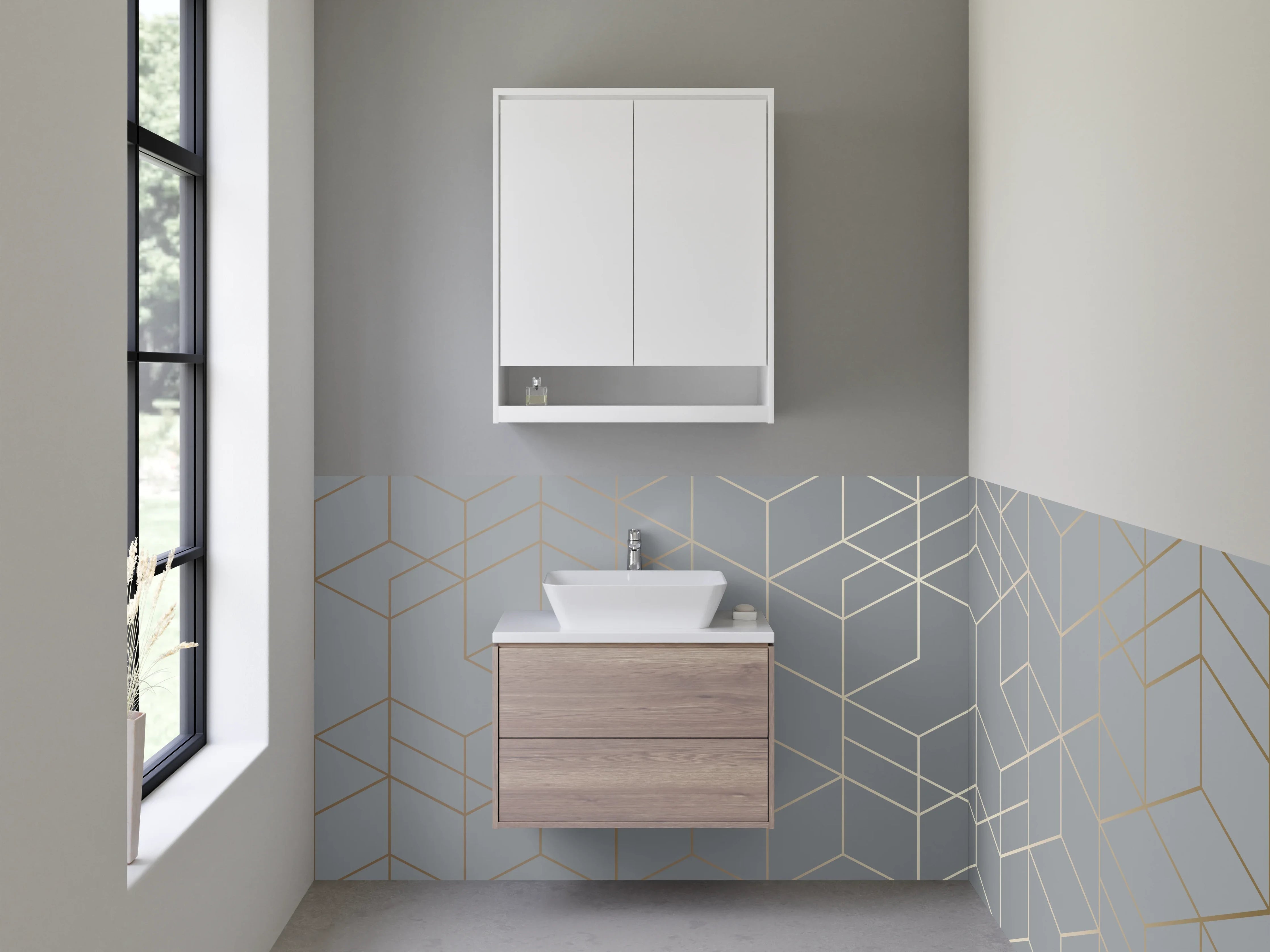 Waschbecken-Rückwand - Geometrisches Linienmuster Grau Silber