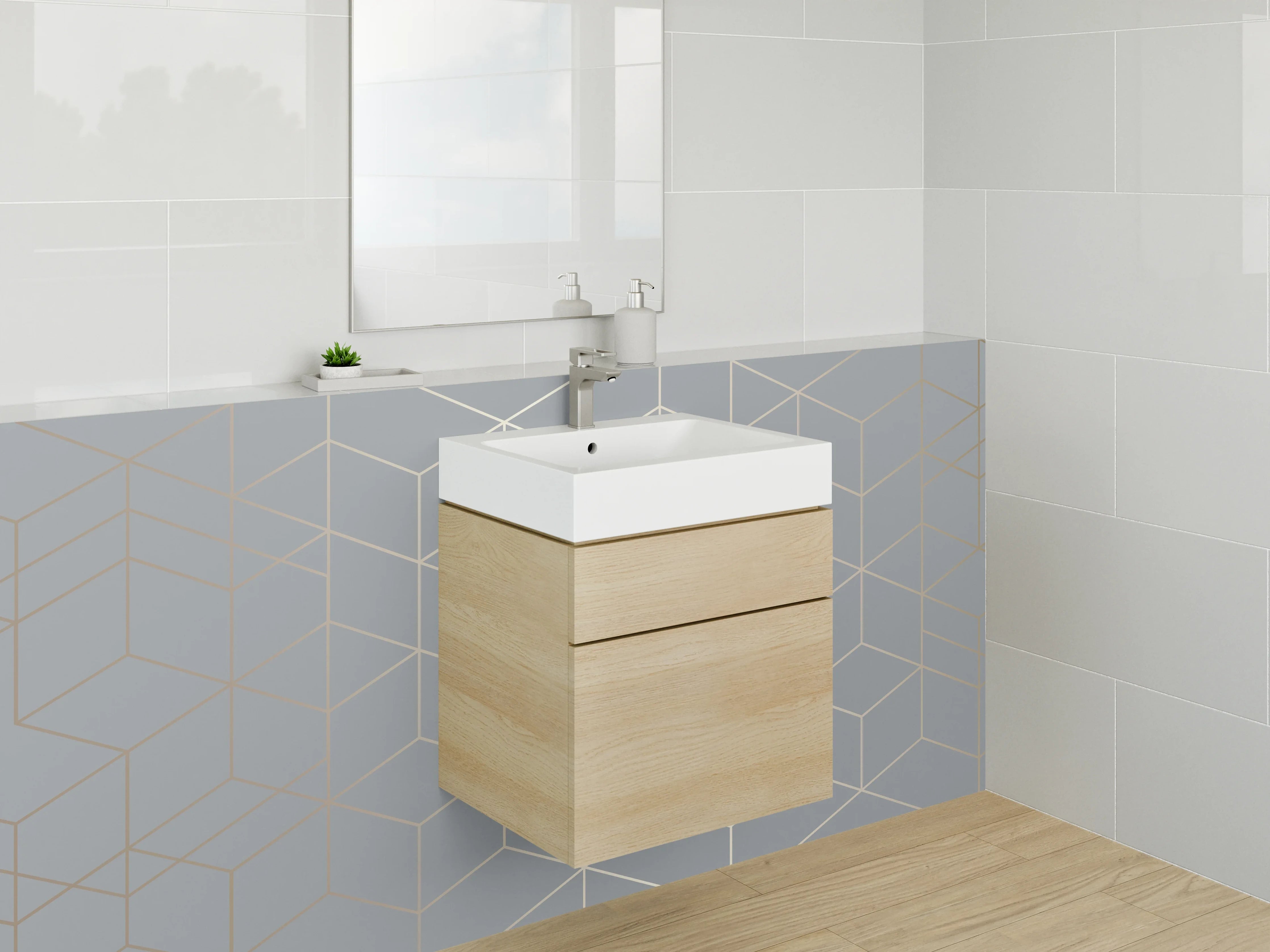 Waschbecken-Rückwand - Geometrisches Linienmuster Grau Silber