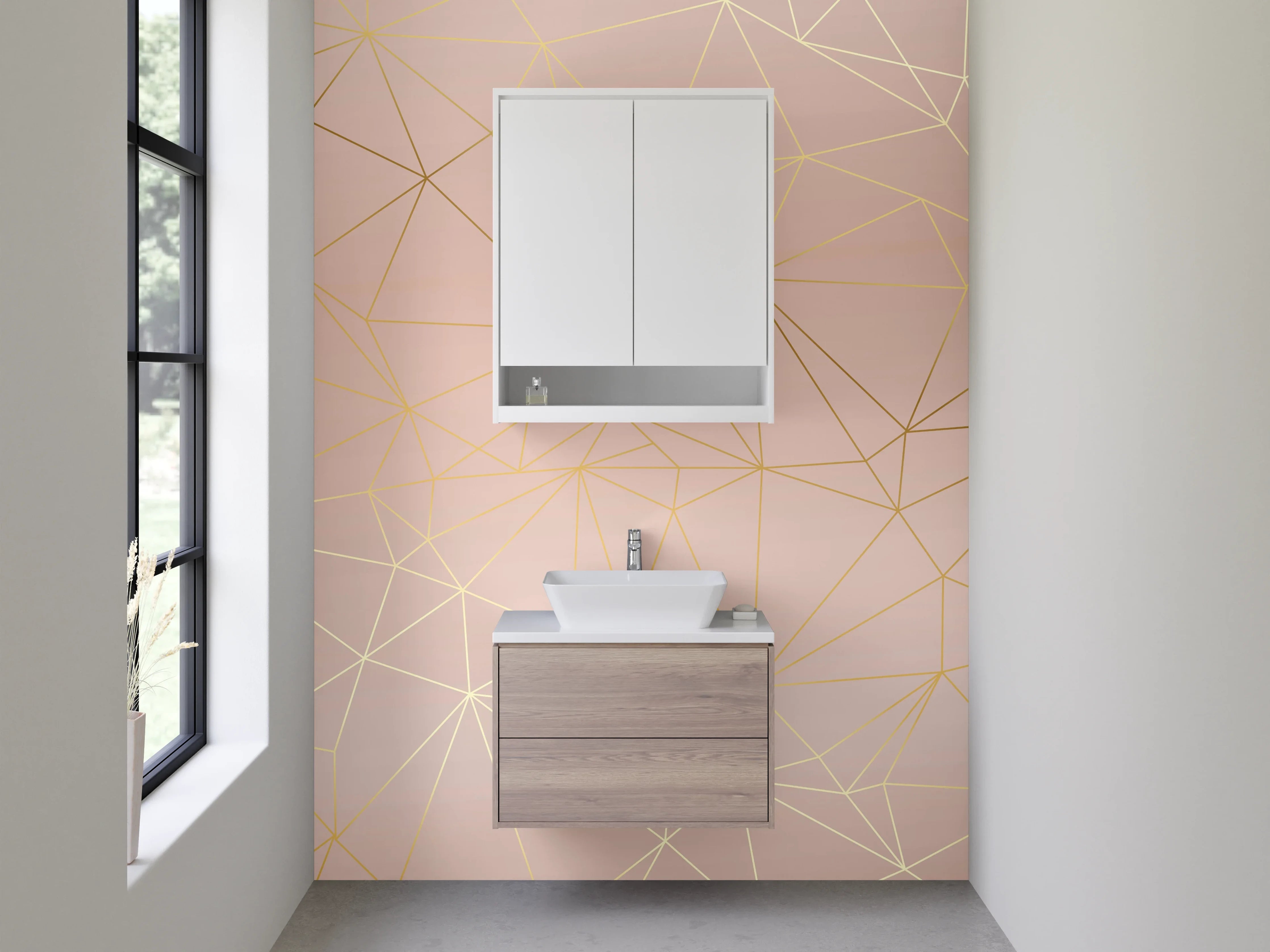 Waschbecken-Rückwand - Geometrisches Linienmuster in Roségold
