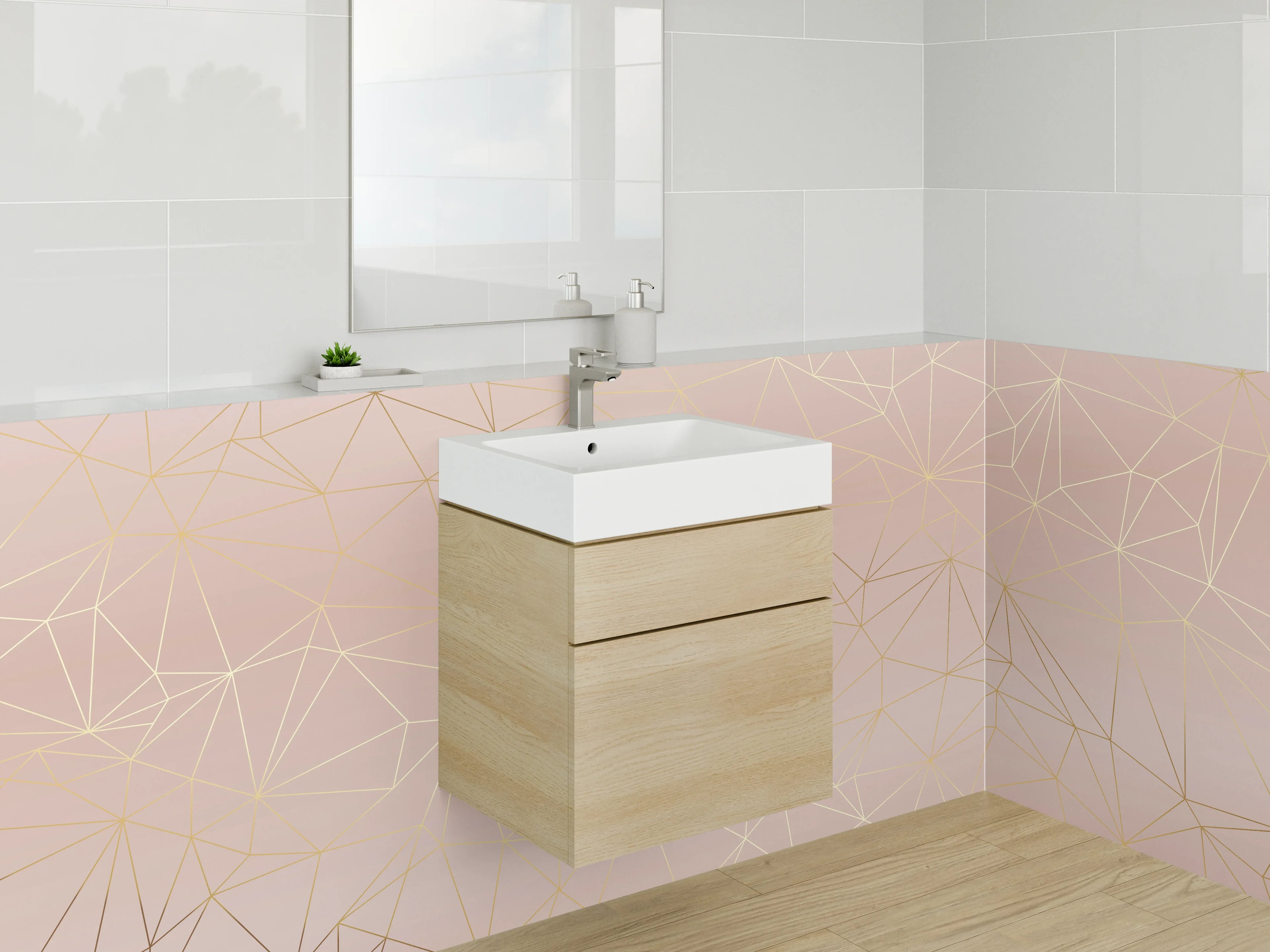 Waschbecken-Rückwand - Geometrisches Linienmuster in Roségold