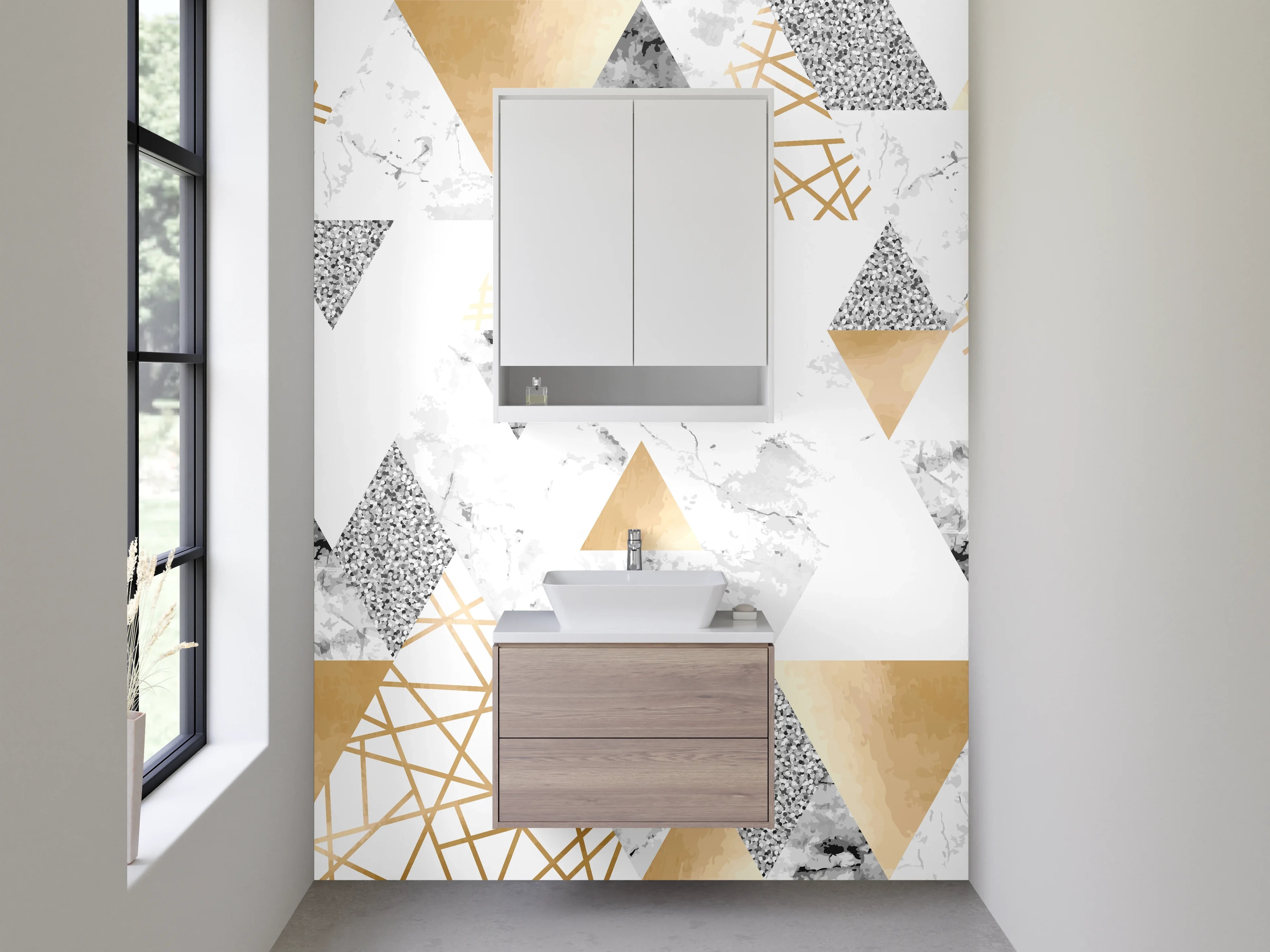 Waschbecken-Rückwand - Geometrisches Marmor-Gold Muster modern