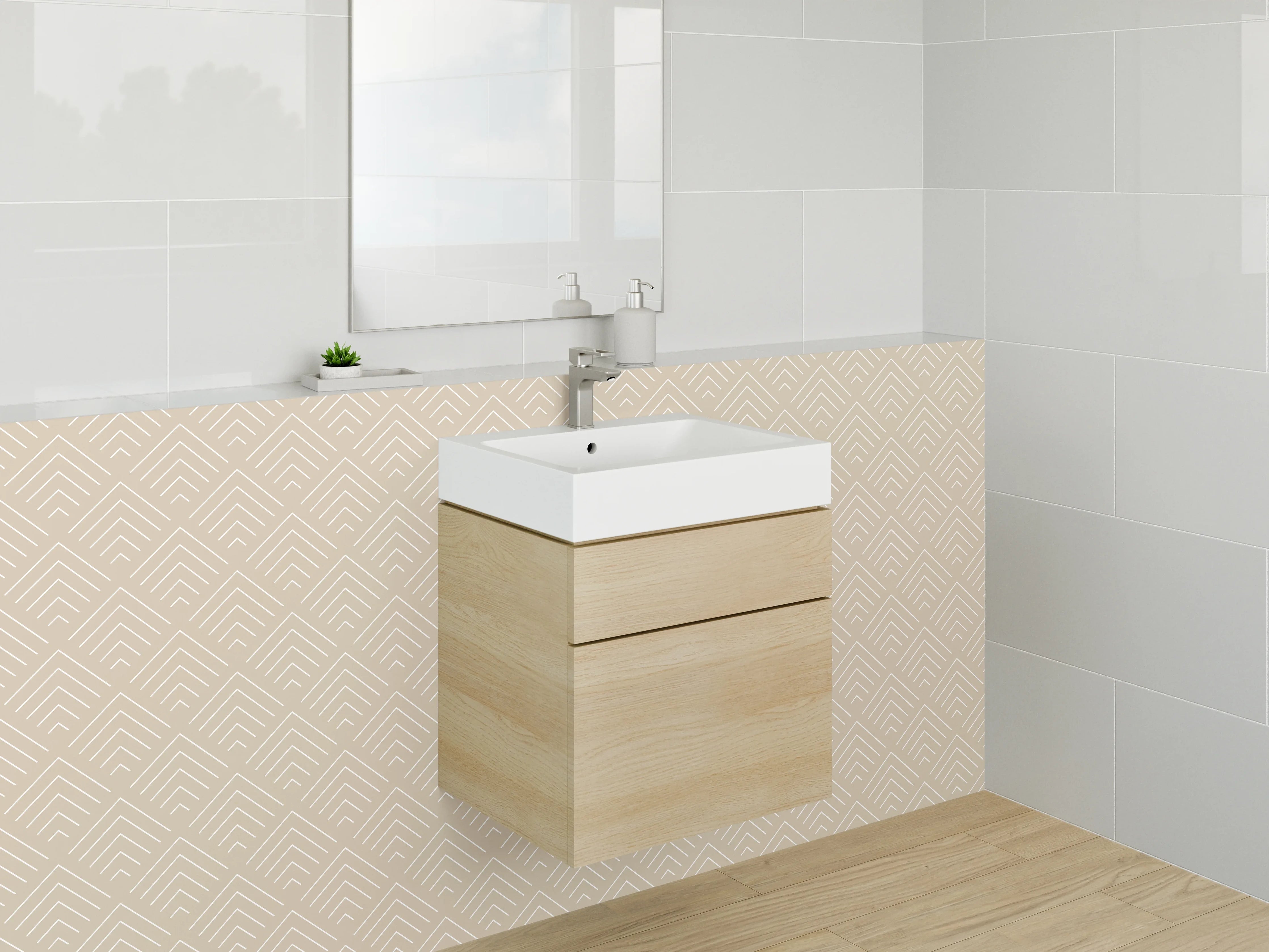 Waschbecken-Rückwand - Geometrisches Muster Beige Art Deco