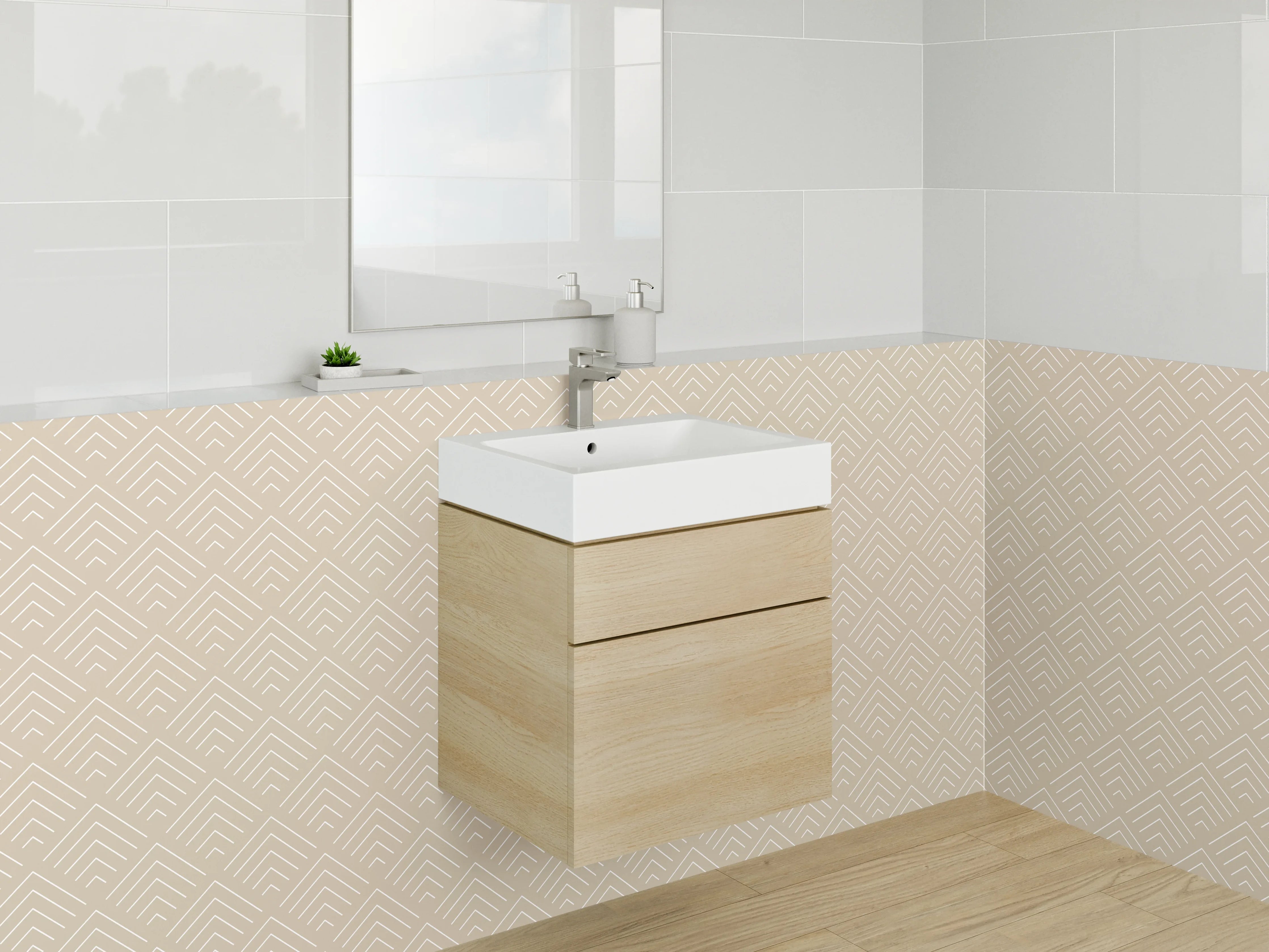Waschbecken-Rückwand - Geometrisches Muster Beige Art Deco