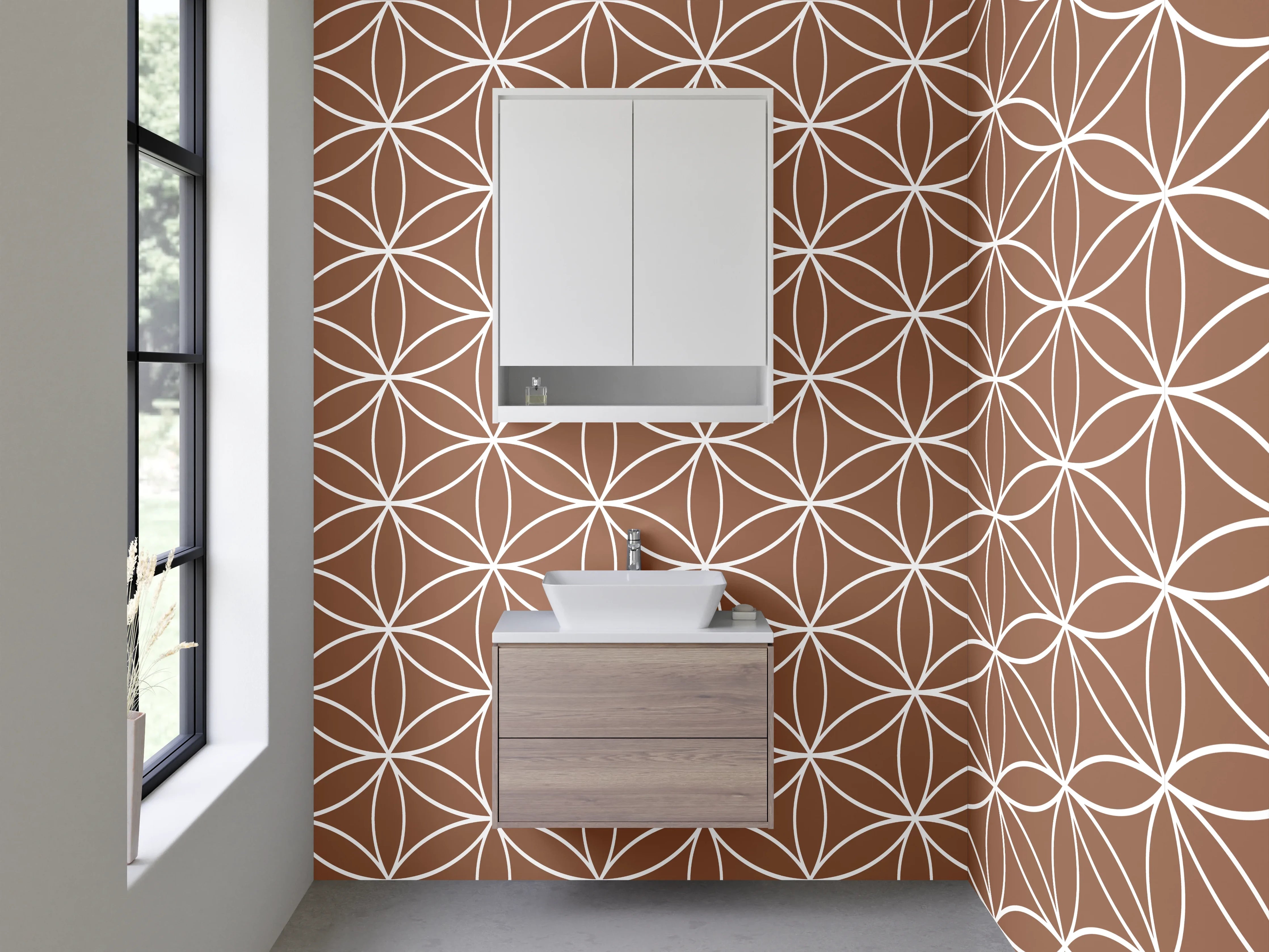 Waschbecken-Rückwand - Geometrisches Muster Braun Weiß Modern
