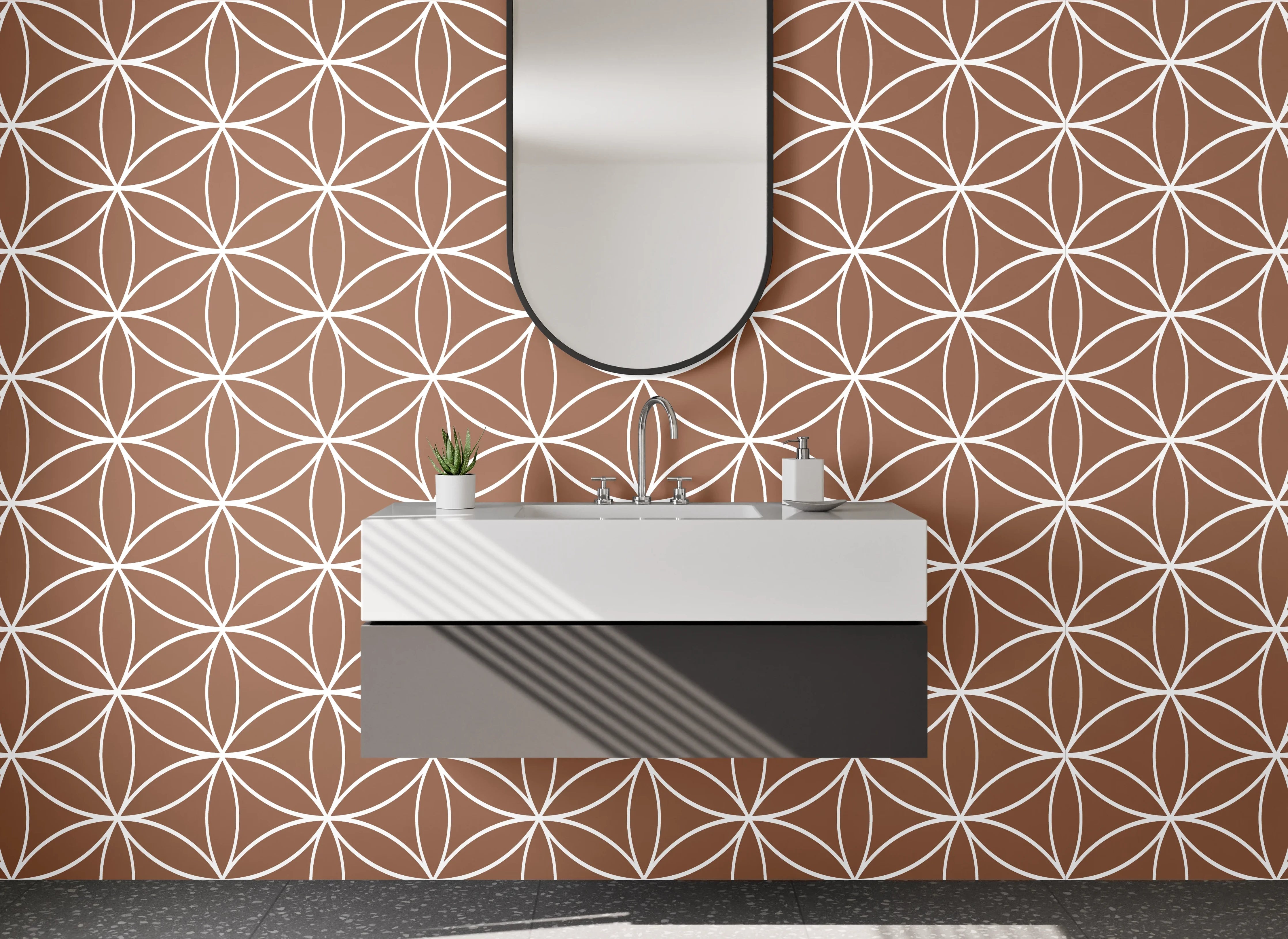 Waschbecken-Rückwand - Geometrisches Muster Braun Weiß Modern