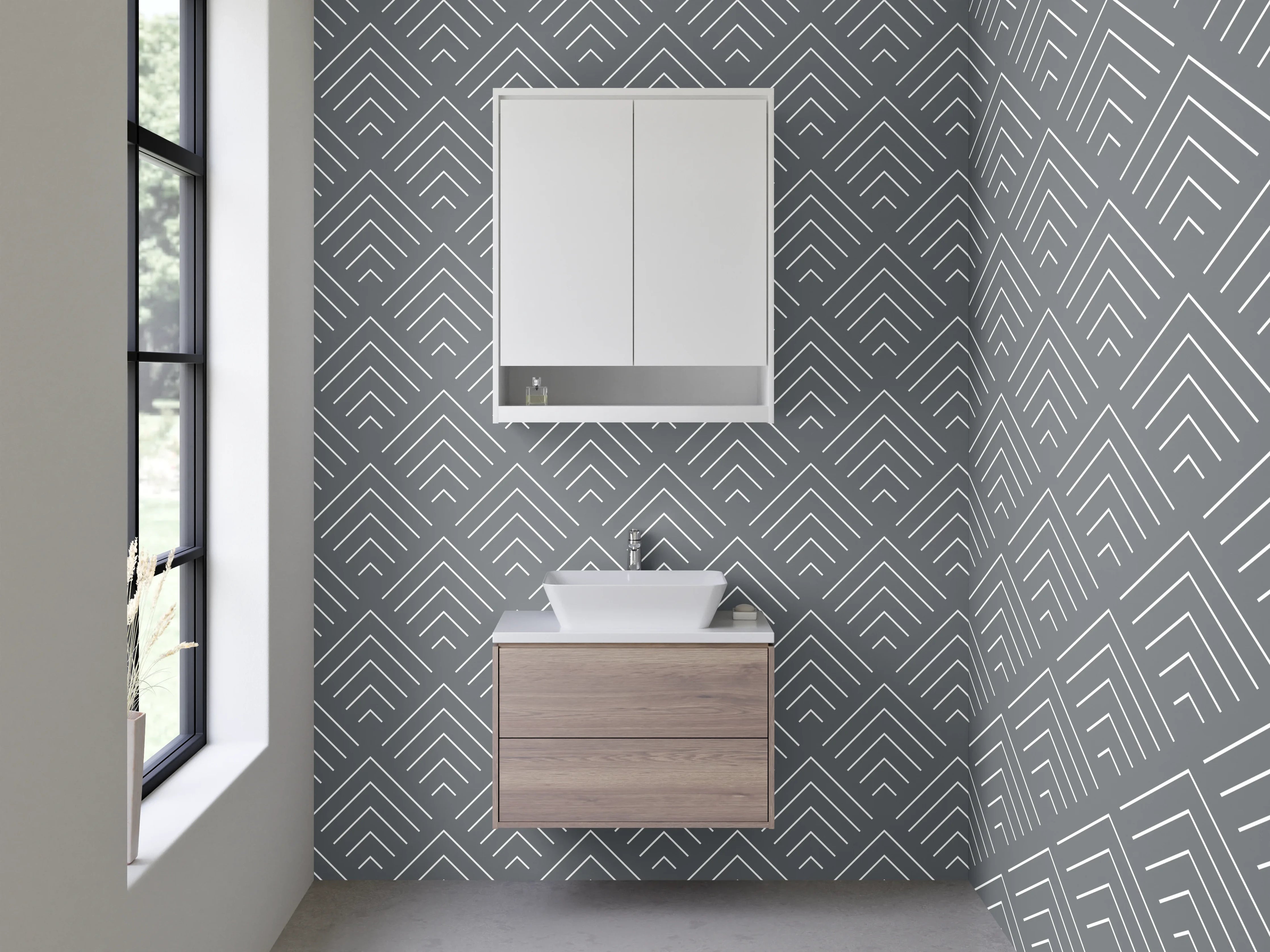 Waschbecken-Rückwand - Geometrisches Muster Grau Weiß Modern