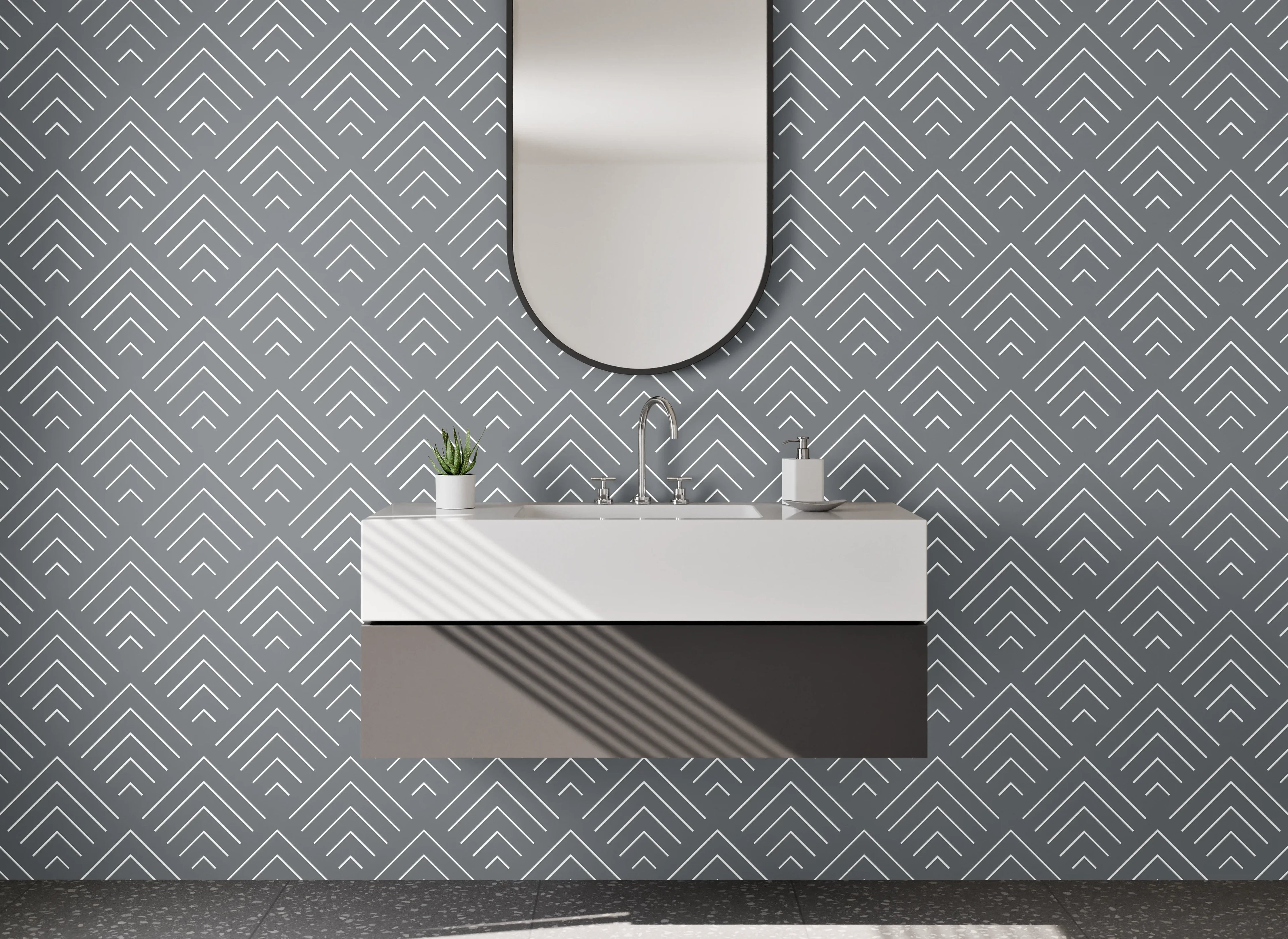 Waschbecken-Rückwand - Geometrisches Muster Grau Weiß Modern
