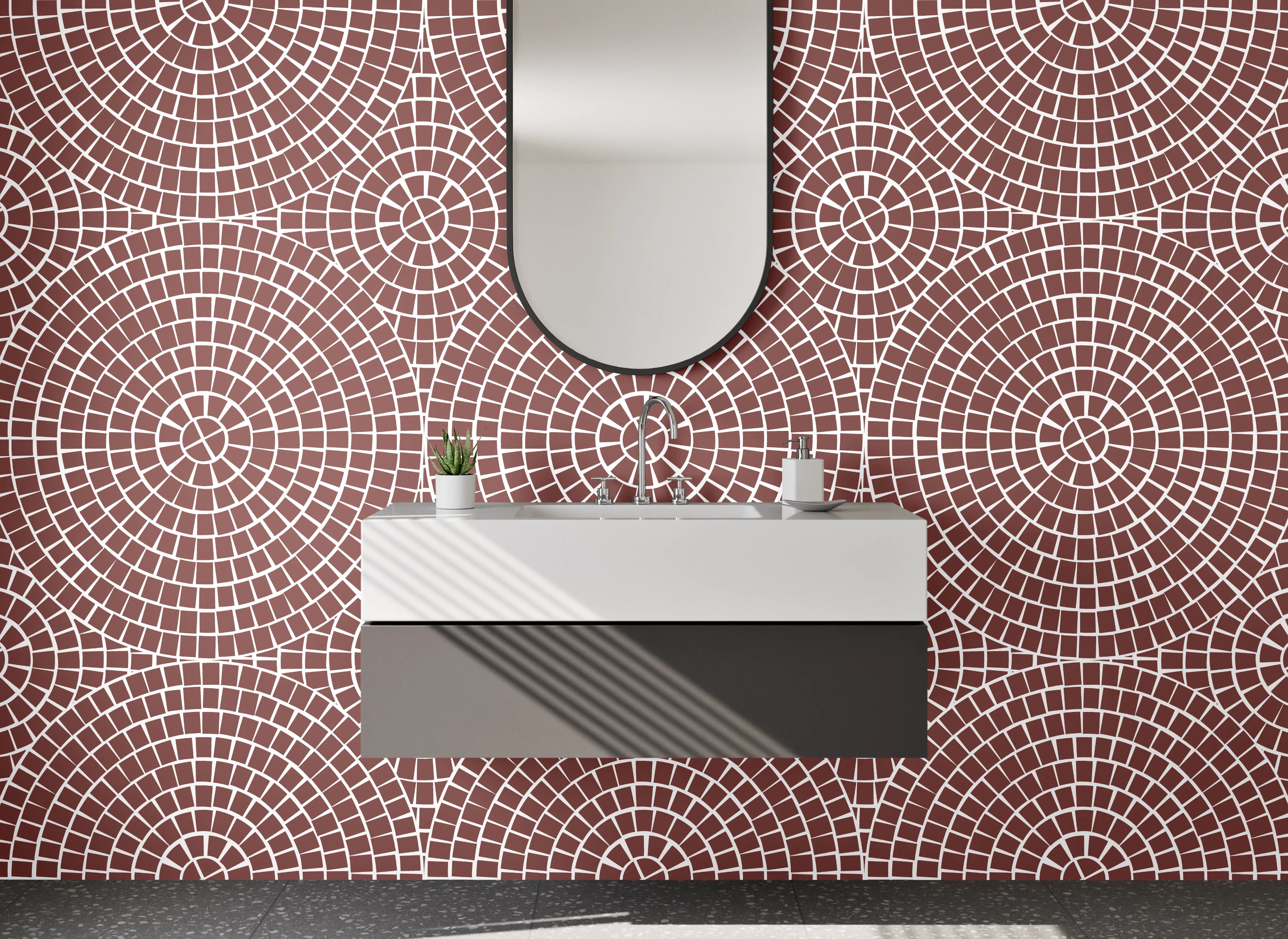 Waschbecken-Rückwand - Geometrisches Muster Kreise Braun Weiß