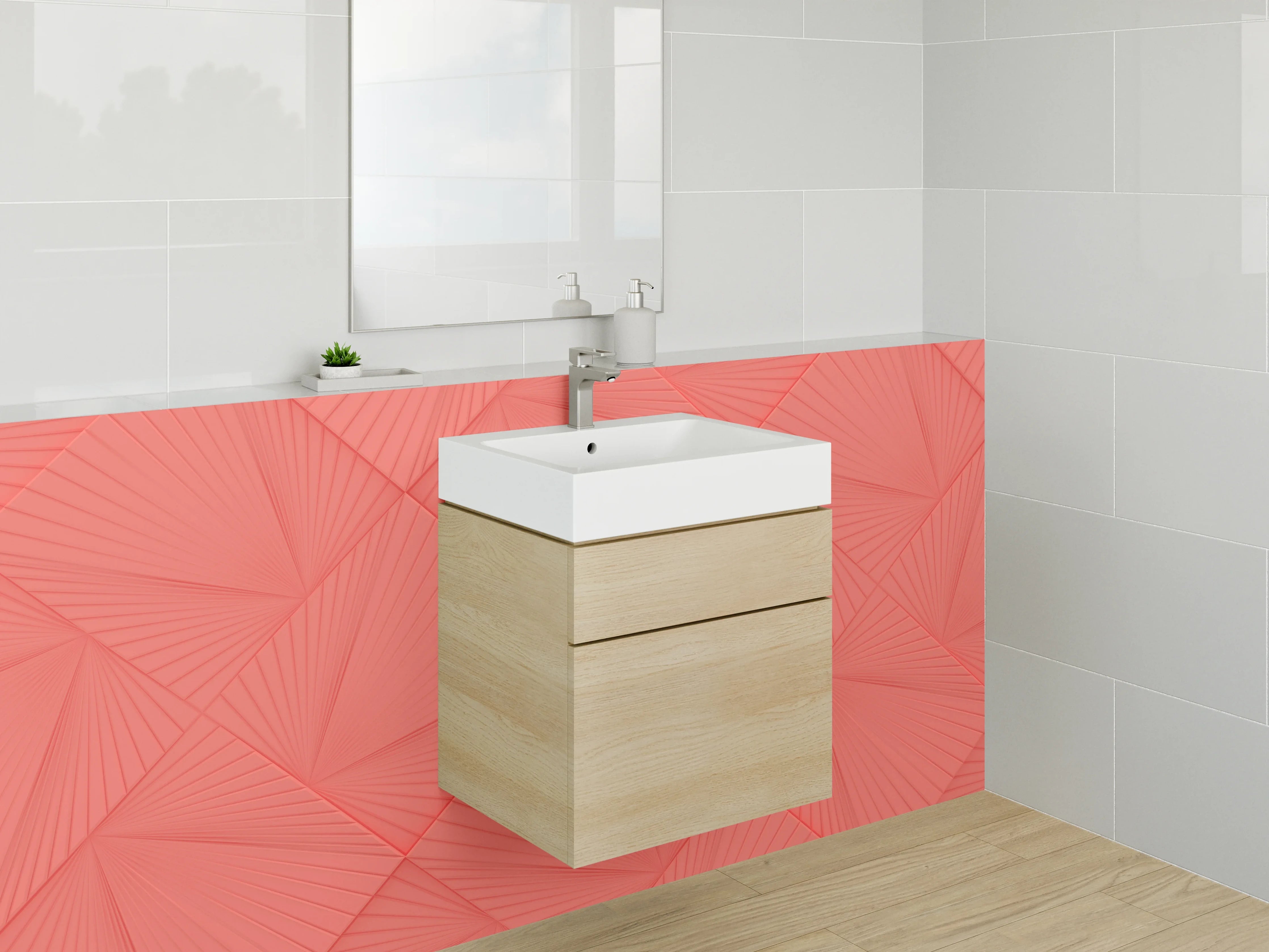 Waschbecken-Rückwand - Geometrisches Muster Rot Modern
