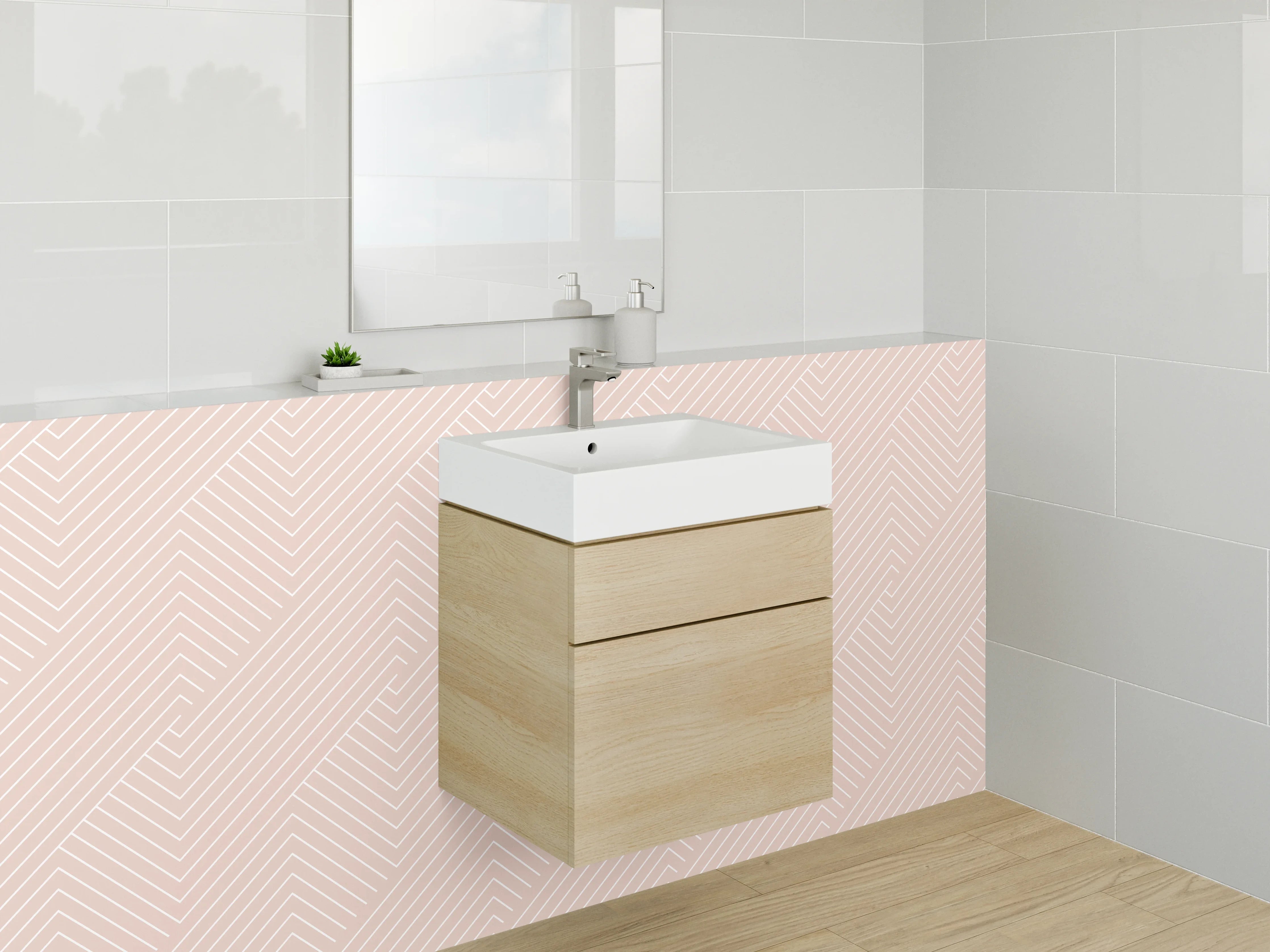Waschbecken-Rückwand - Geometrisches Muster in Rosa-Beige