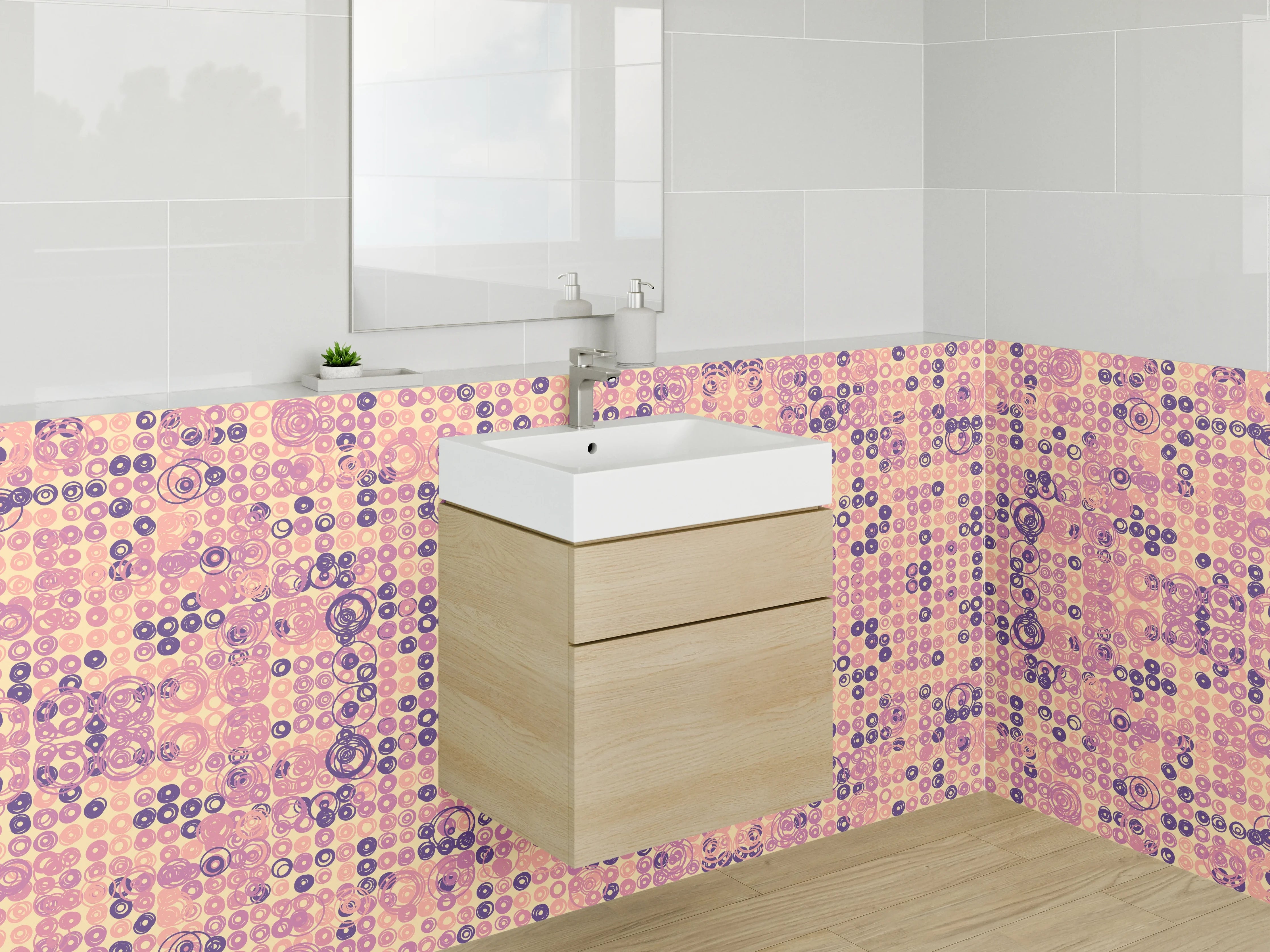 Waschbecken-Rückwand - Geometrisches Pastell-Mosaik Muster