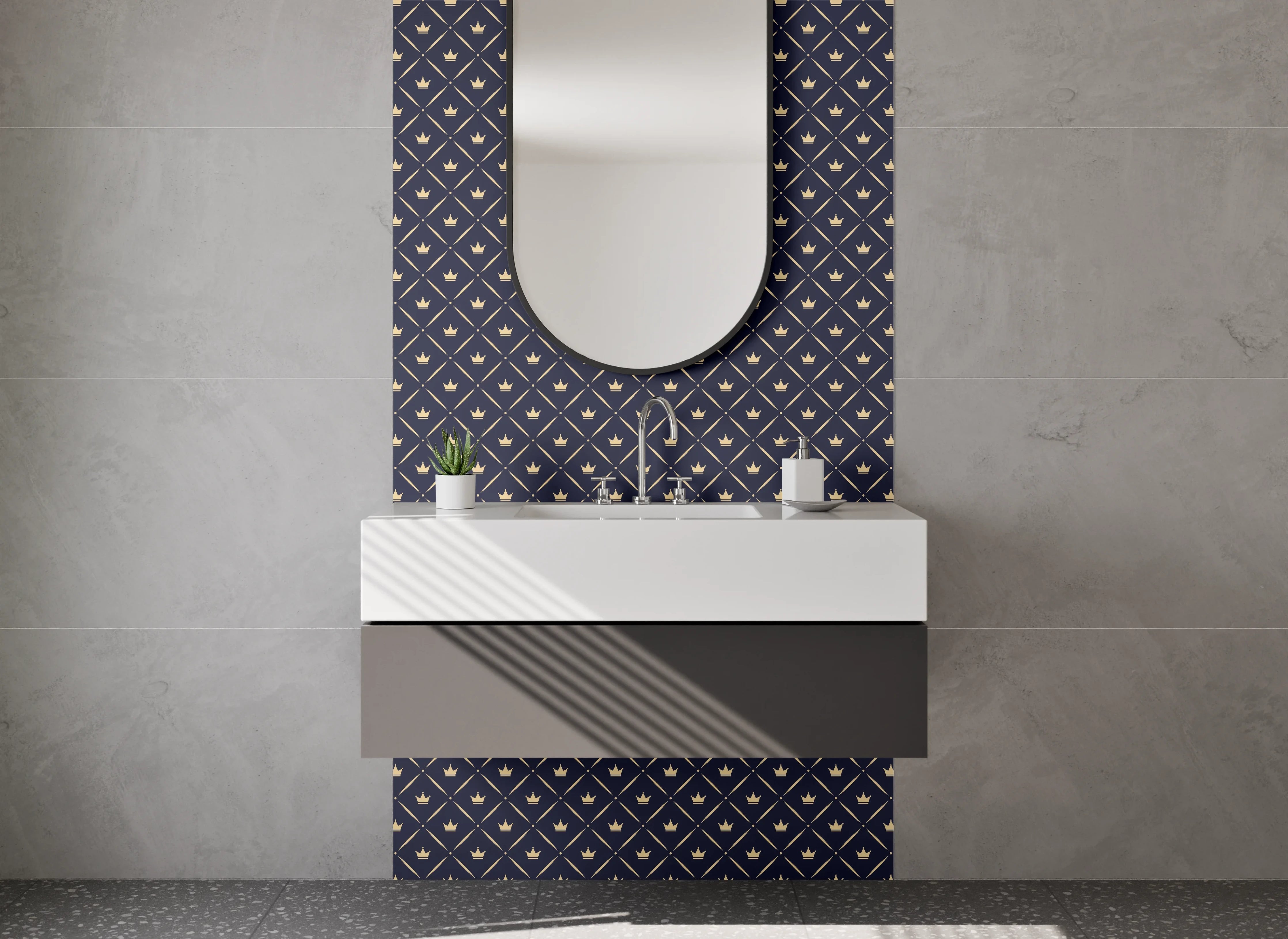 Waschbecken-Rückwand - Geometrisches Retro-Muster Blau Beige
