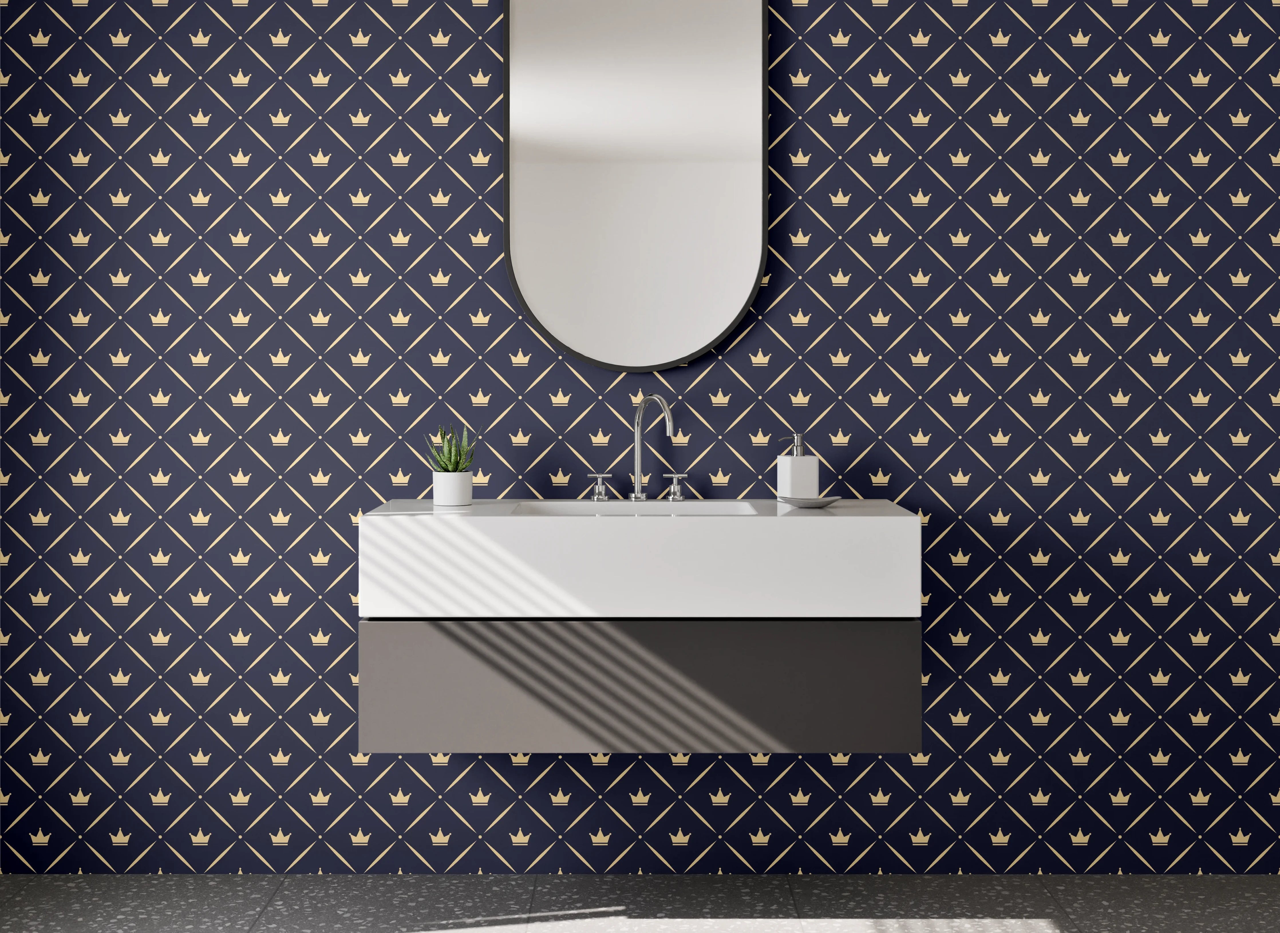 Waschbecken-Rückwand - Geometrisches Retro-Muster Blau Beige