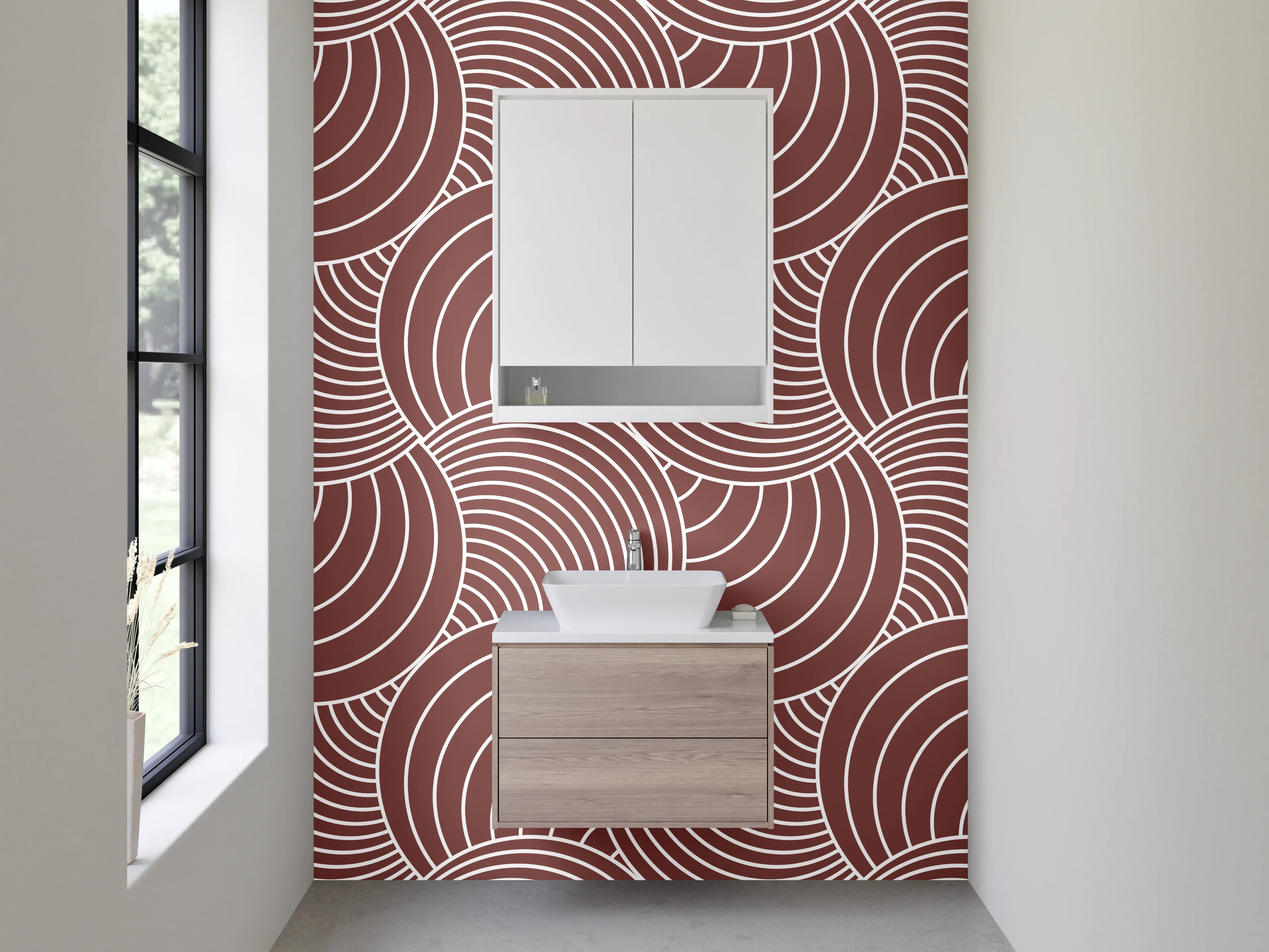 Waschbecken-Rückwand - Geometrisches Retro-Muster Braun Rosa