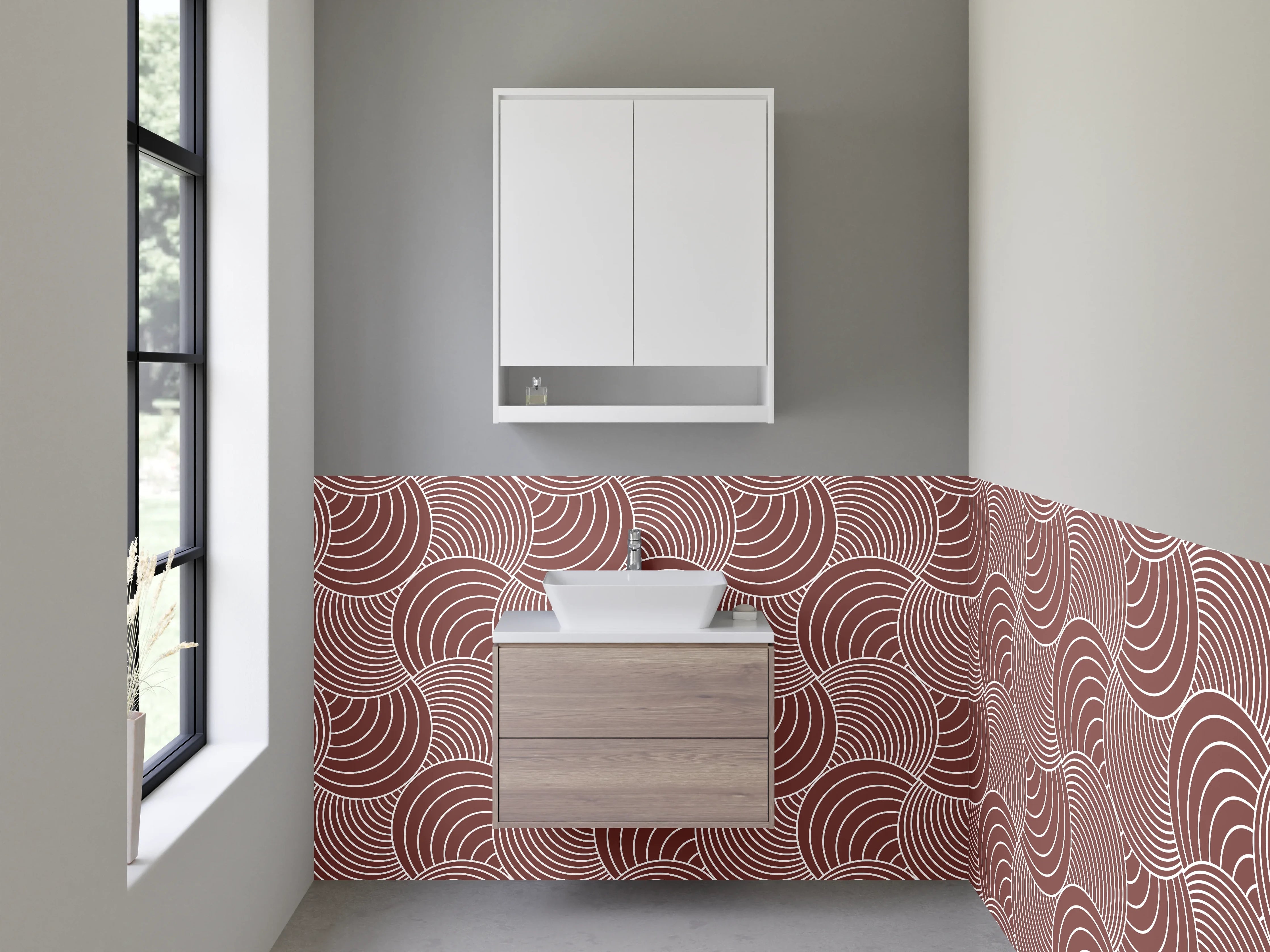 Waschbecken-Rückwand - Geometrisches Retro-Muster Braun Rosa