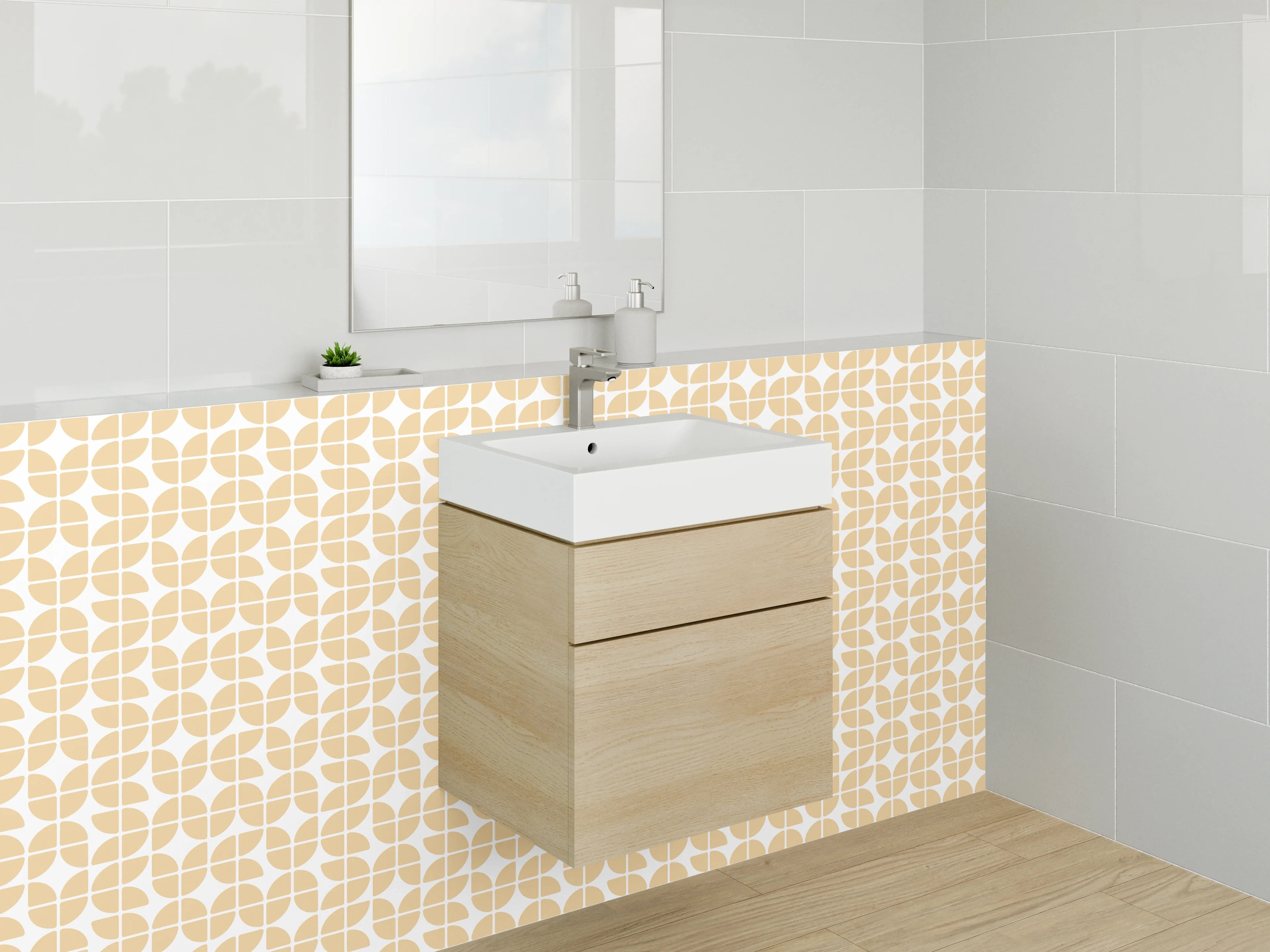 Waschbecken-Rückwand - Geometrisches Retro Muster Orange Beige