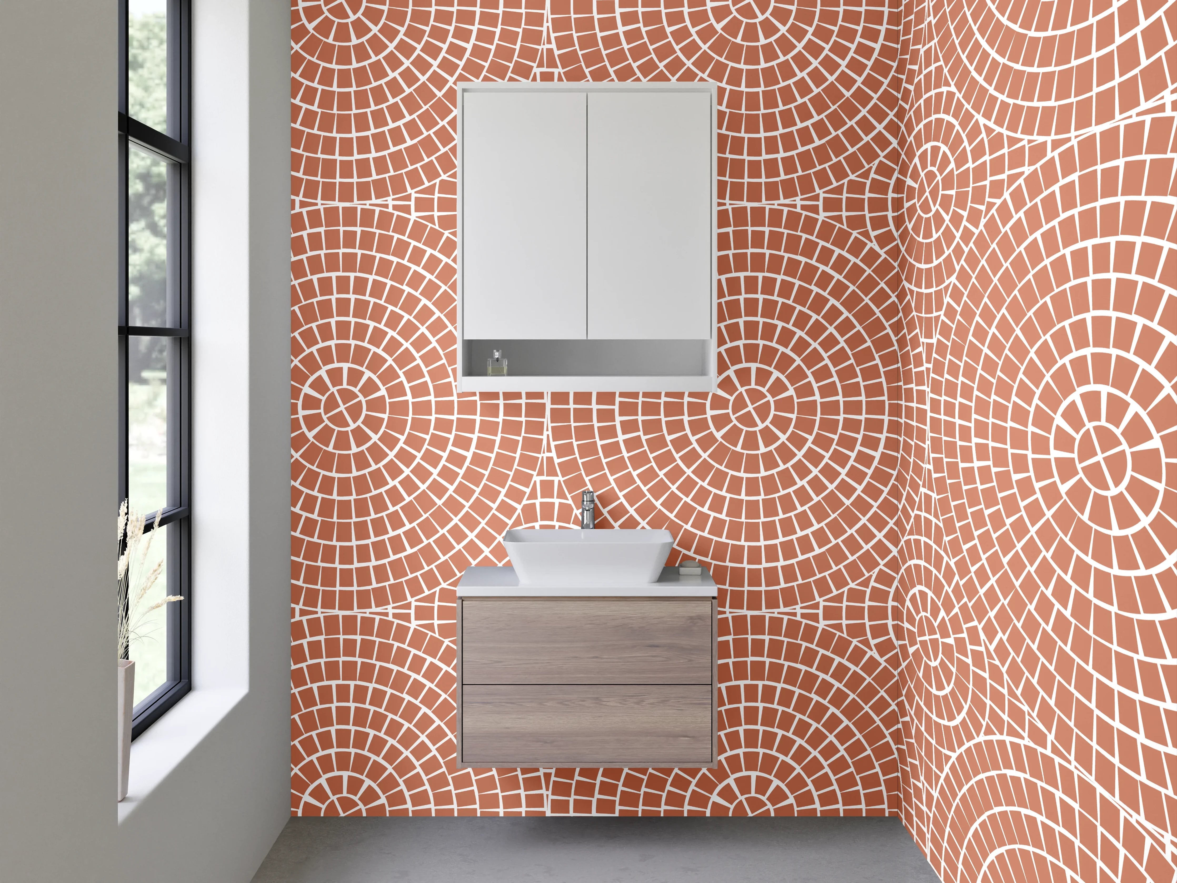 Waschbecken-Rückwand - Geometrisches Retro Muster Rosa Weiß