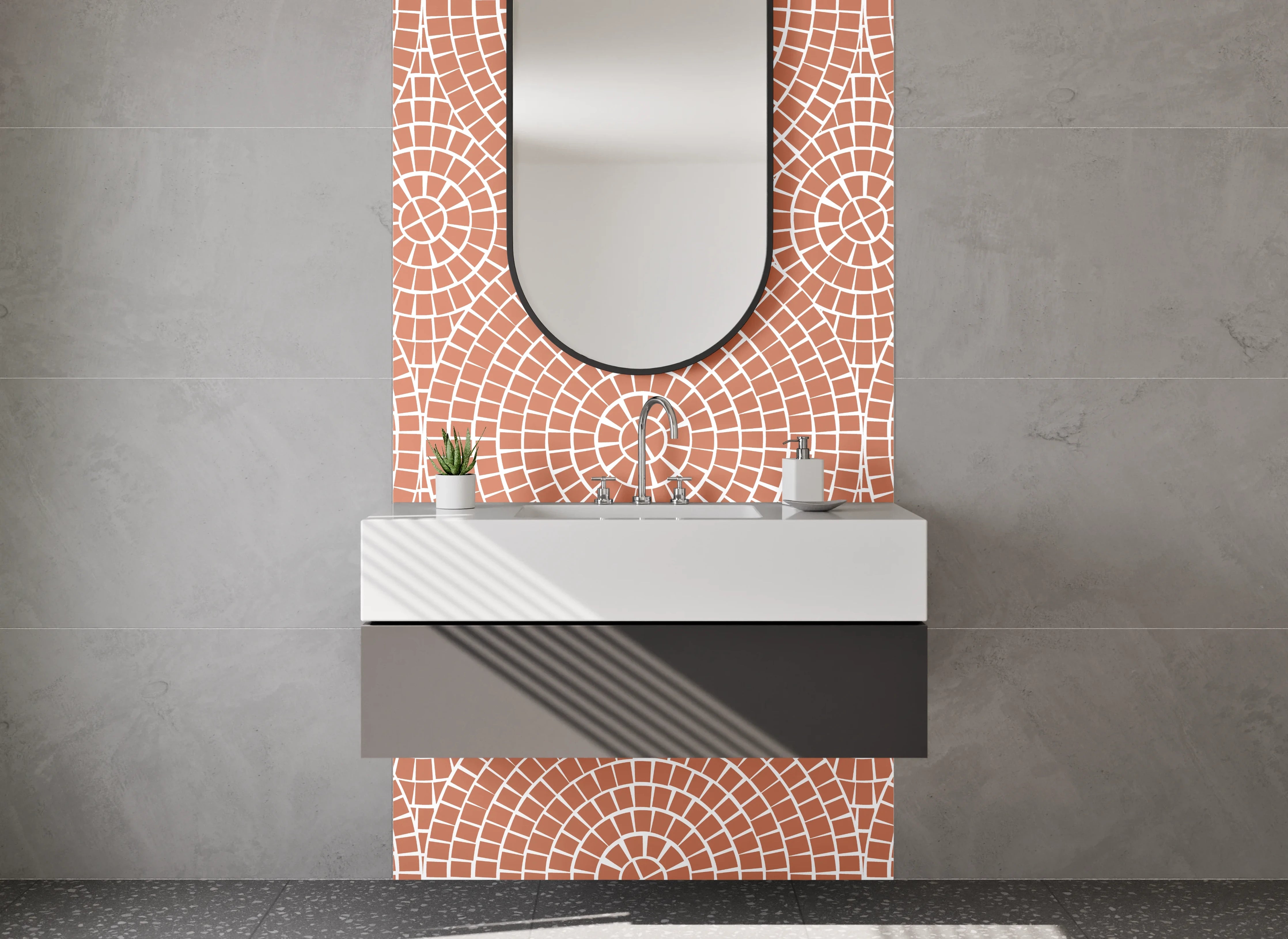 Waschbecken-Rückwand - Geometrisches Retro Muster Rosa Weiß