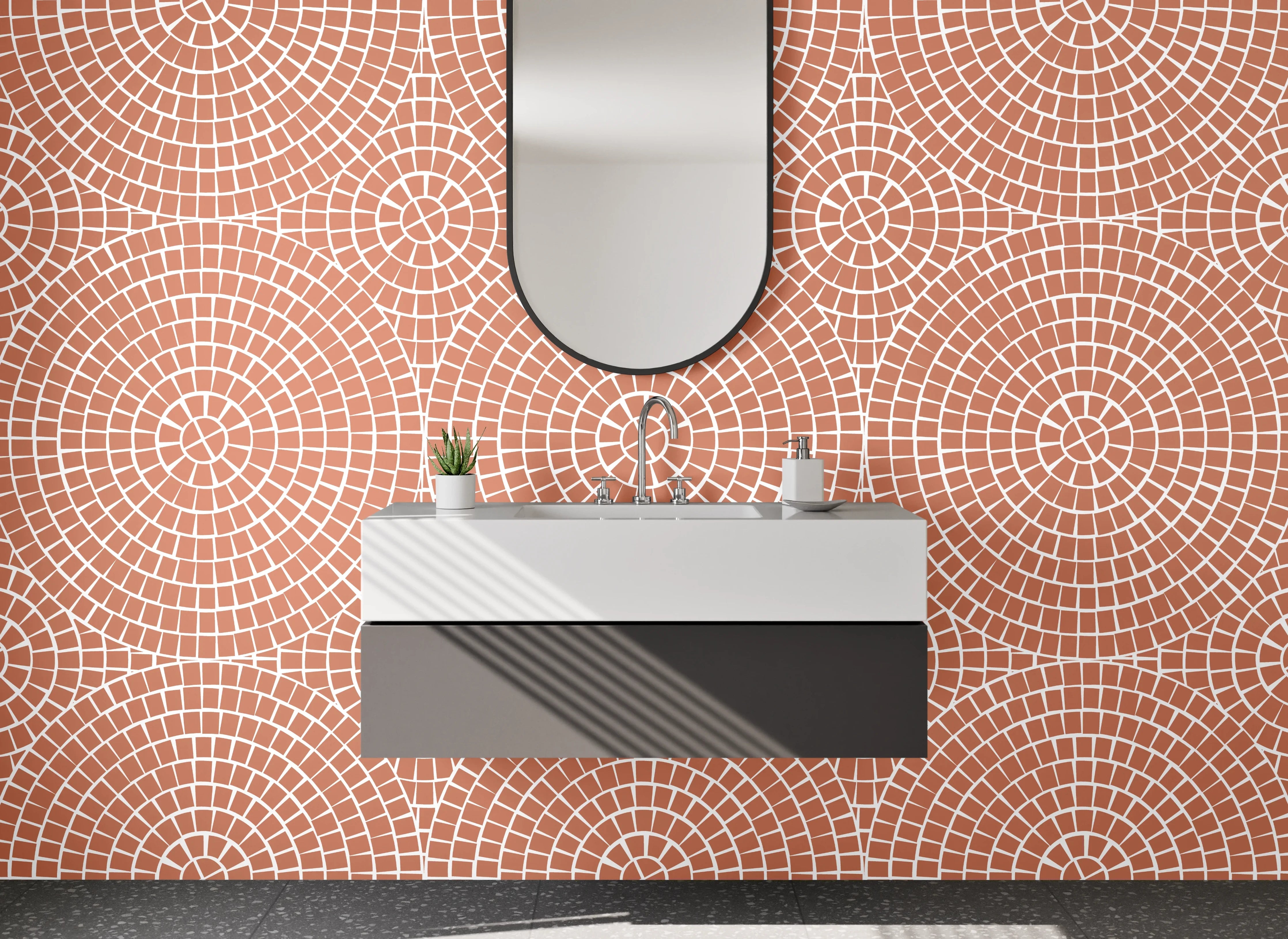 Waschbecken-Rückwand - Geometrisches Retro Muster Rosa Weiß