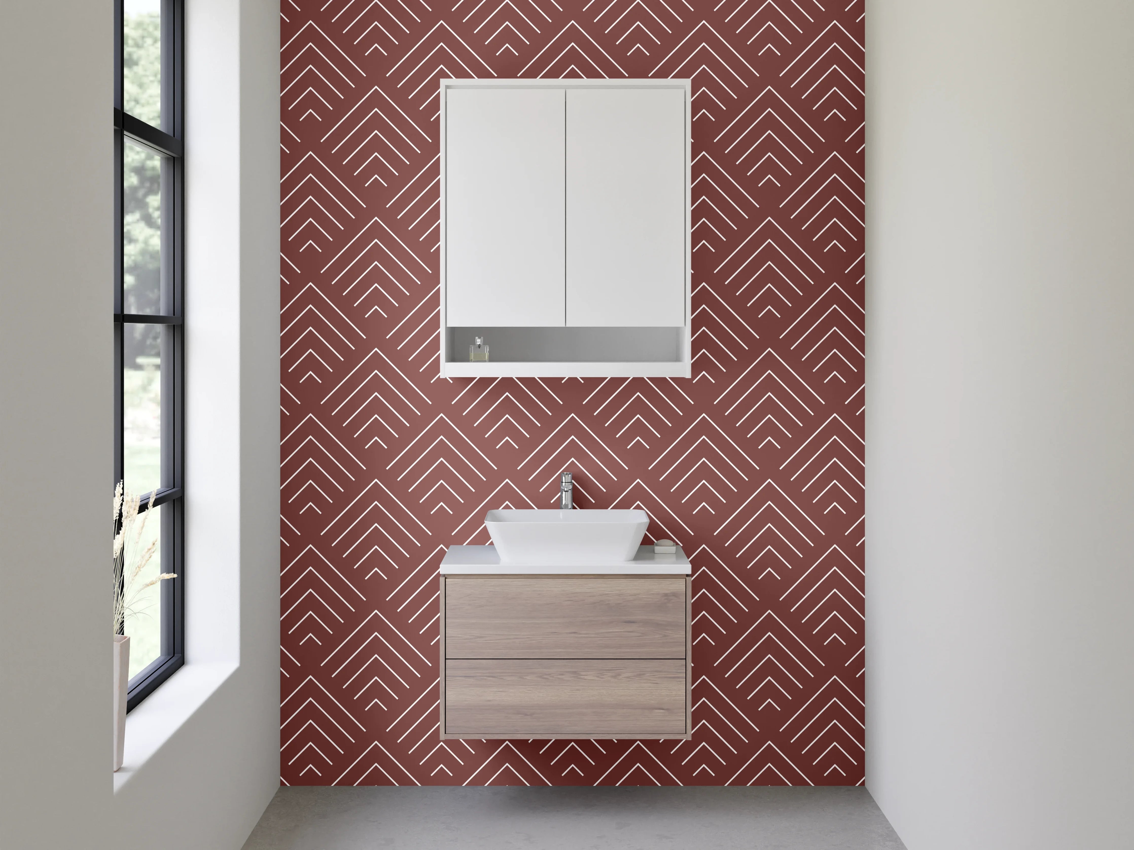 Waschbecken-Rückwand - Geometrisches Retro Muster Rot Weiß