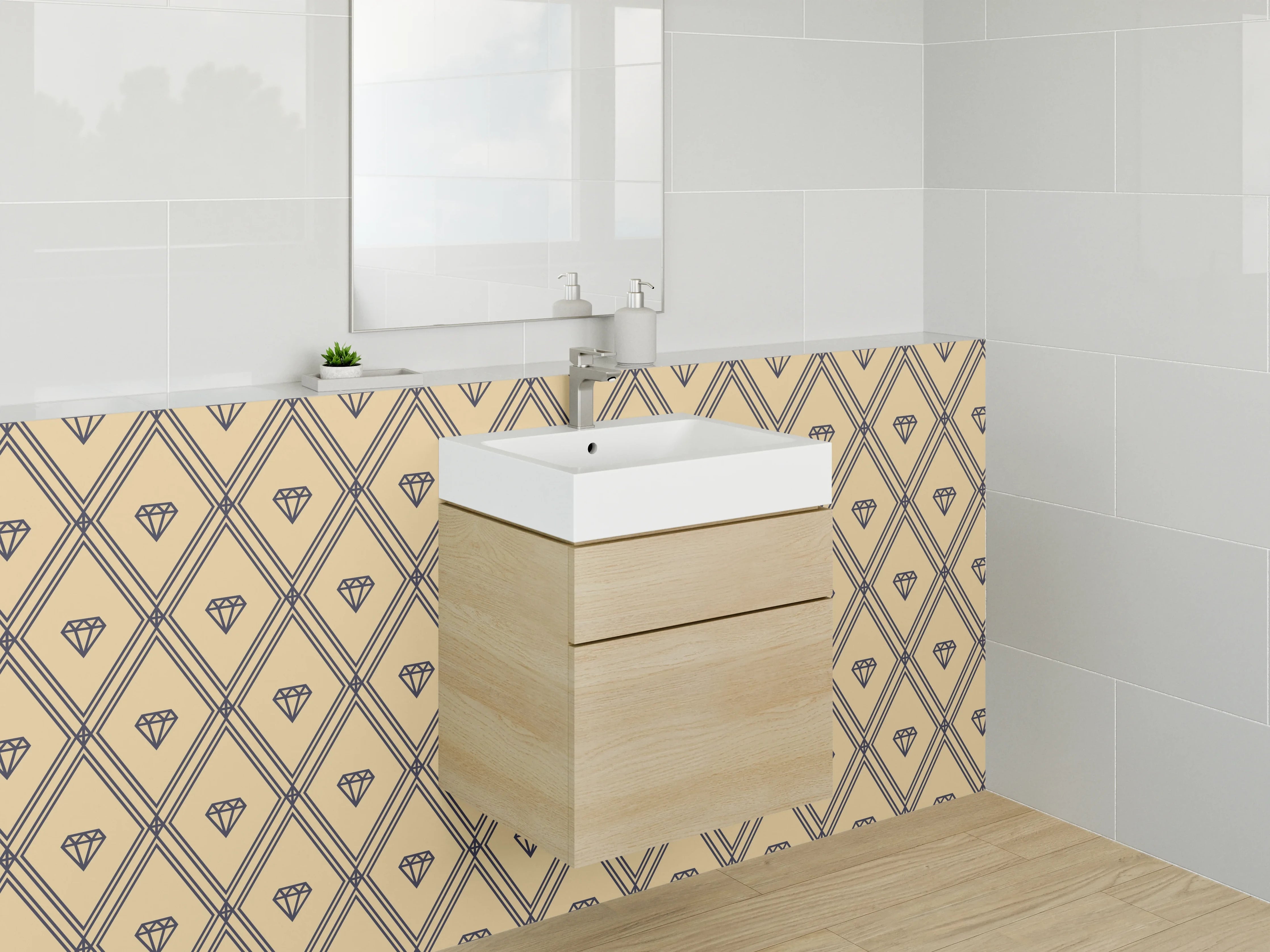 Waschbecken-Rückwand - Geometrisches Retro-Muster in Beige und Braun