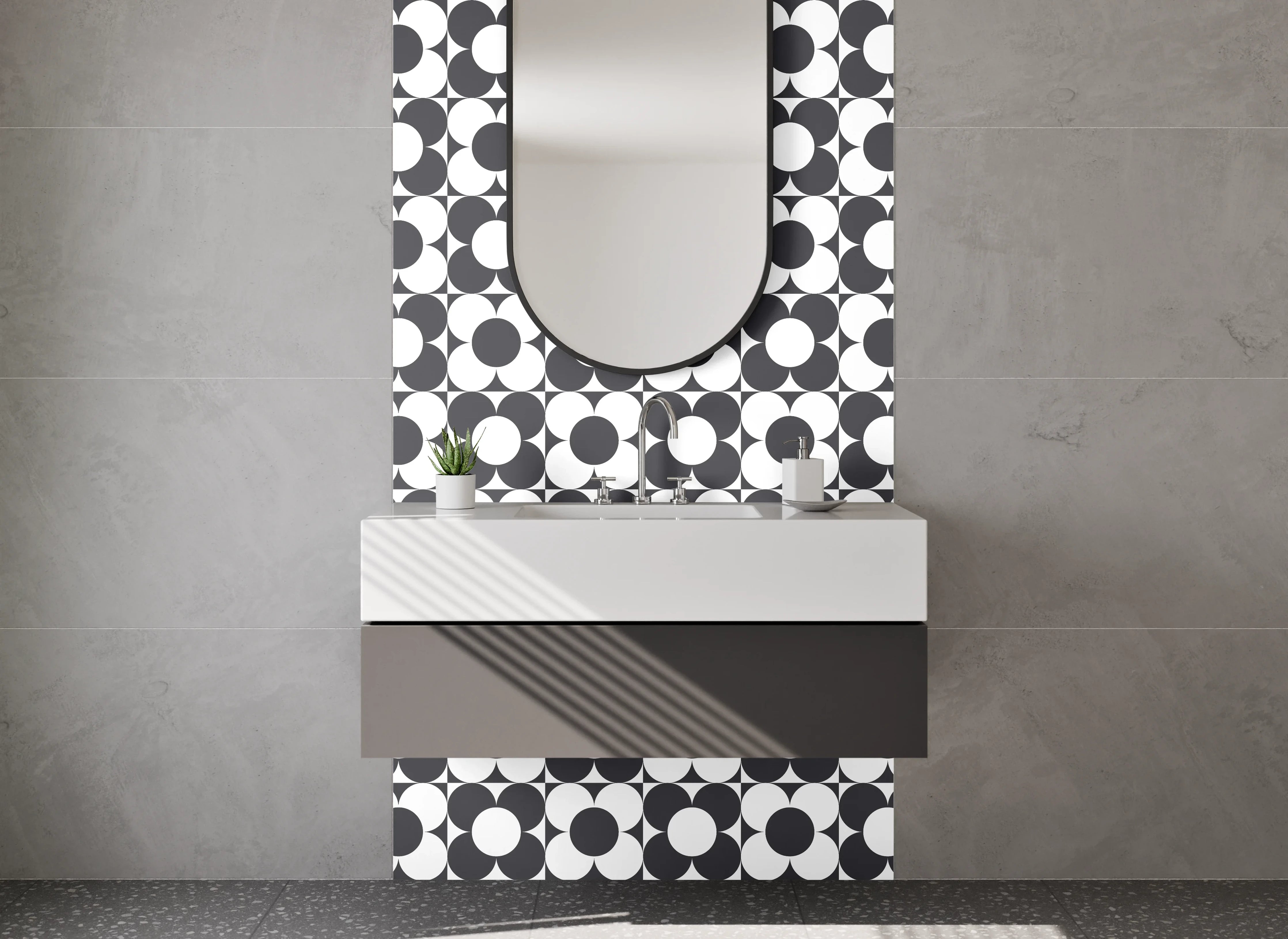 Waschbecken-Rückwand - Geometrisches Schwarz-Weiß-Muster Dekor