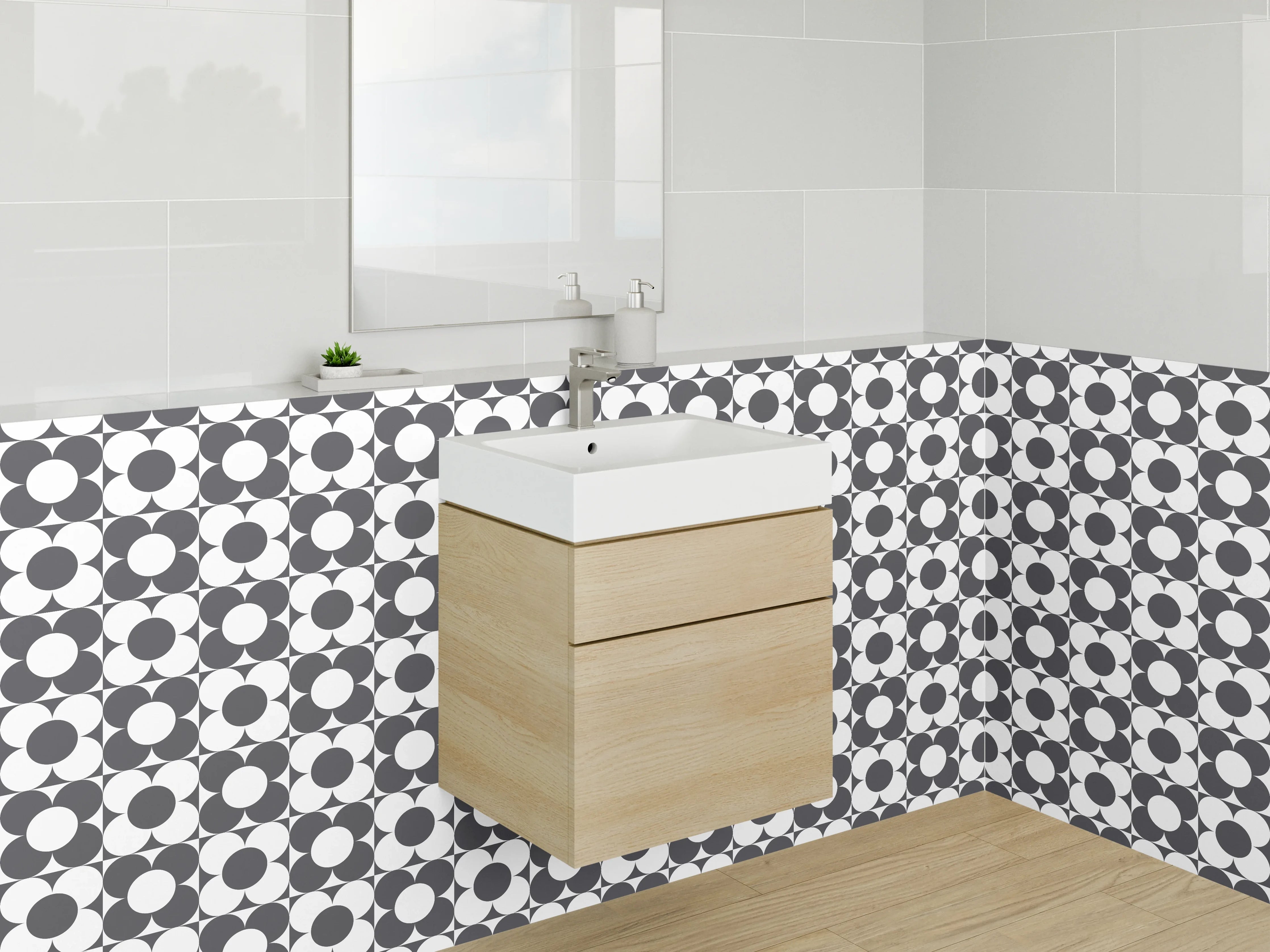 Waschbecken-Rückwand - Geometrisches Schwarz-Weiß-Muster Dekor