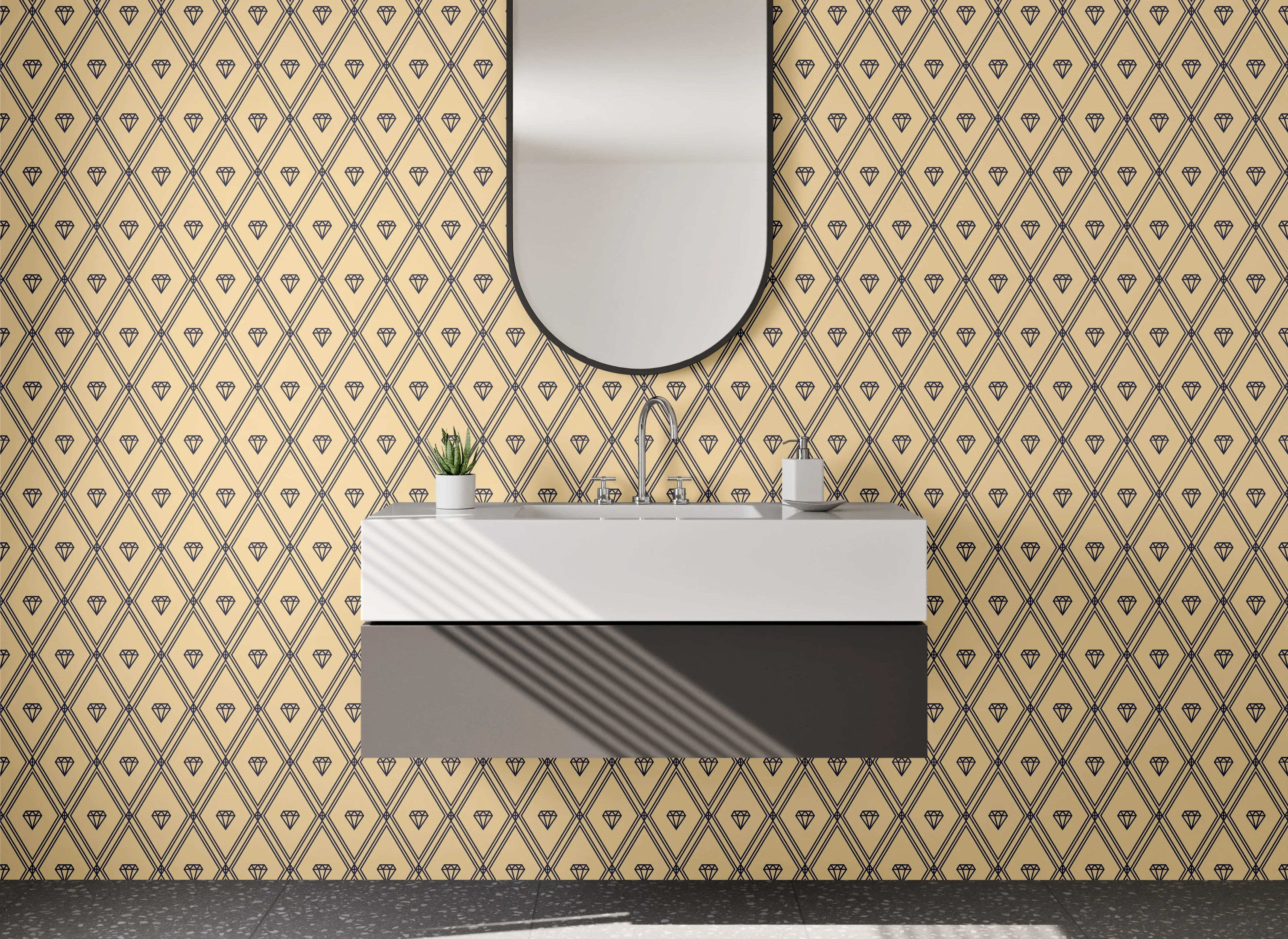 Waschbecken-Rückwand - Geometrisches Vintage-Muster Beige Braun