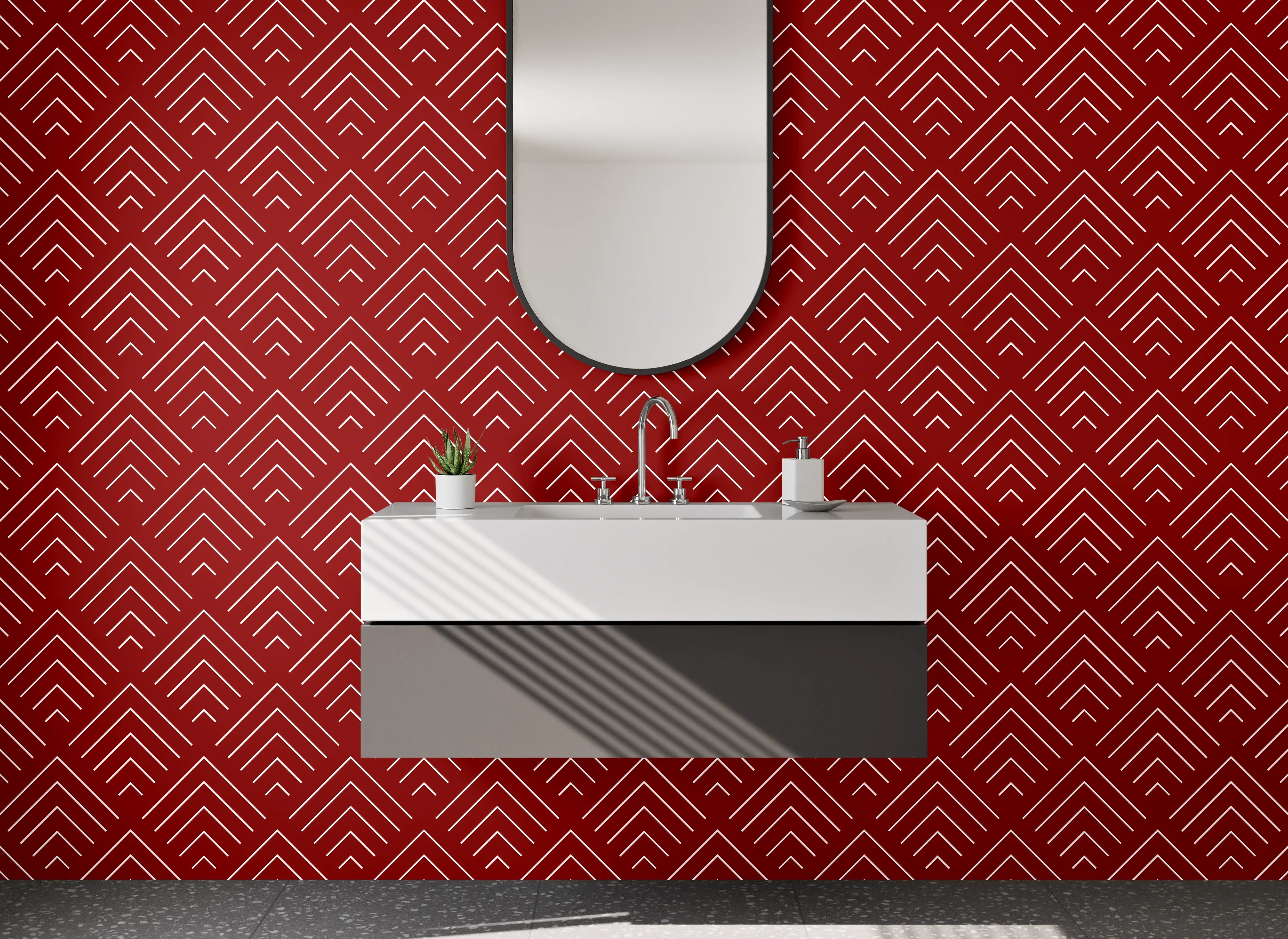 Waschbecken-Rückwand - Geometrisches Zickzack-Muster rot weiß