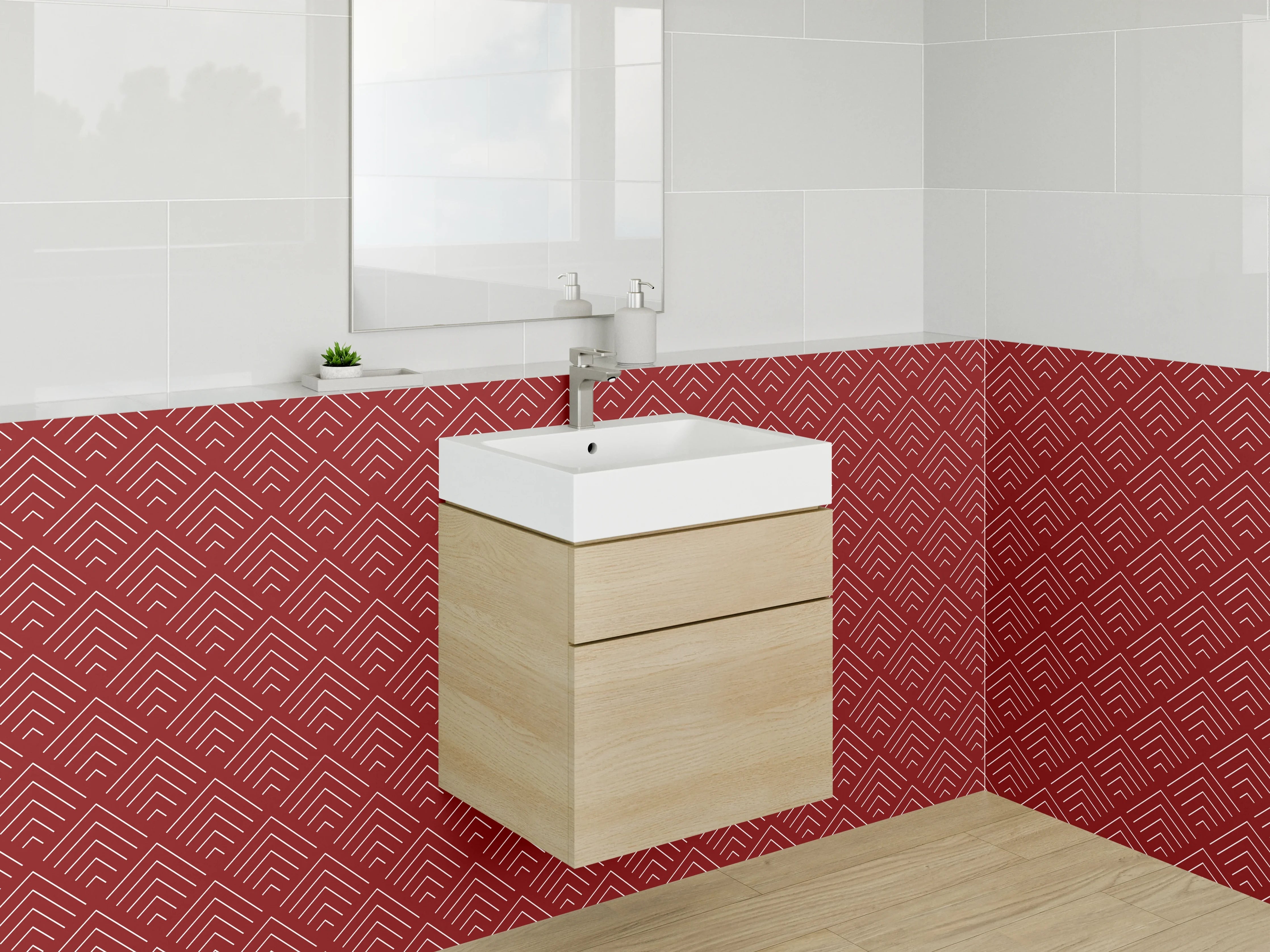 Waschbecken-Rückwand - Geometrisches Zickzack-Muster rot weiß