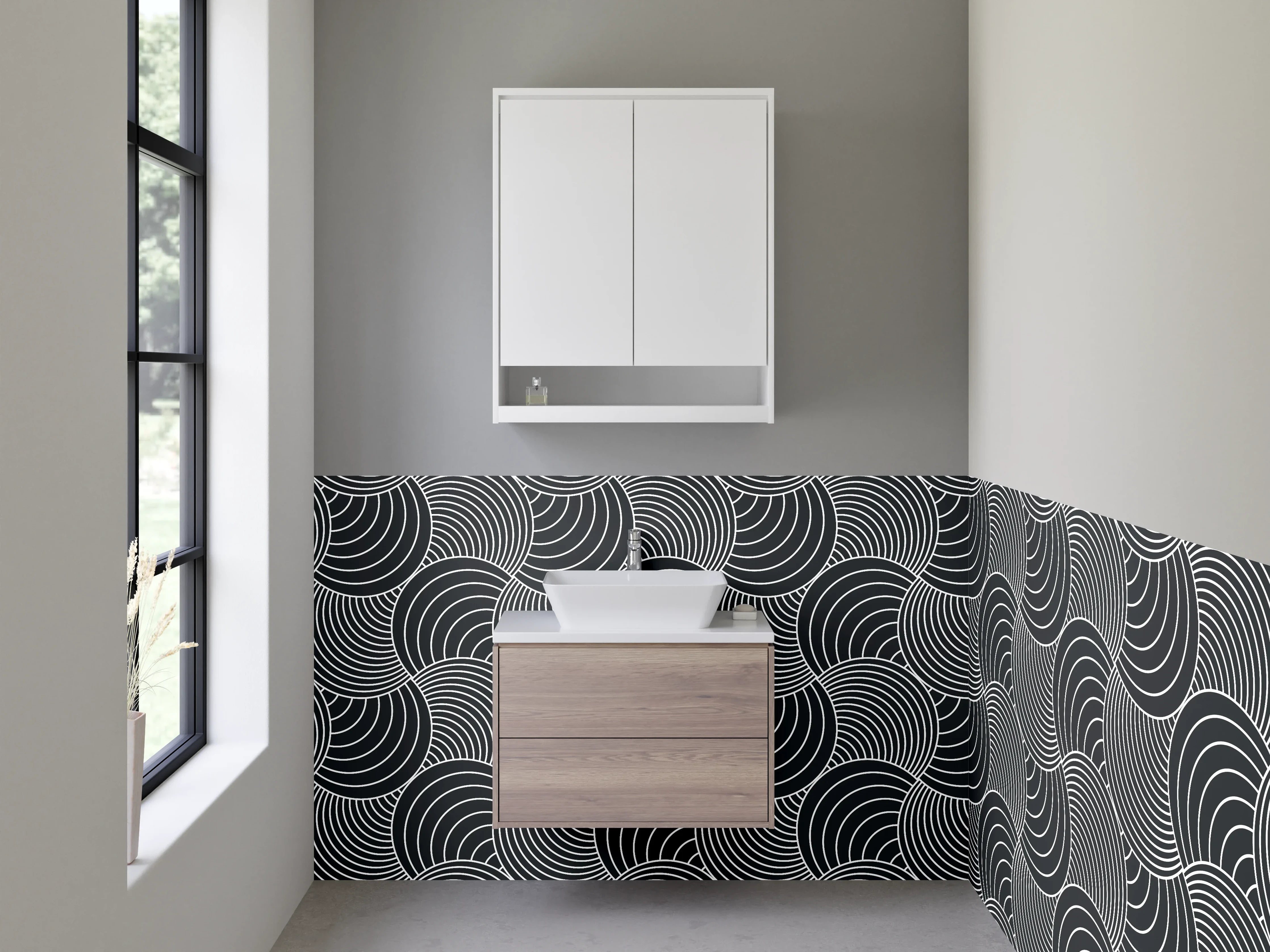 Waschbecken-Rückwand - Geometrisches schwarz-weiß Wellenmuster