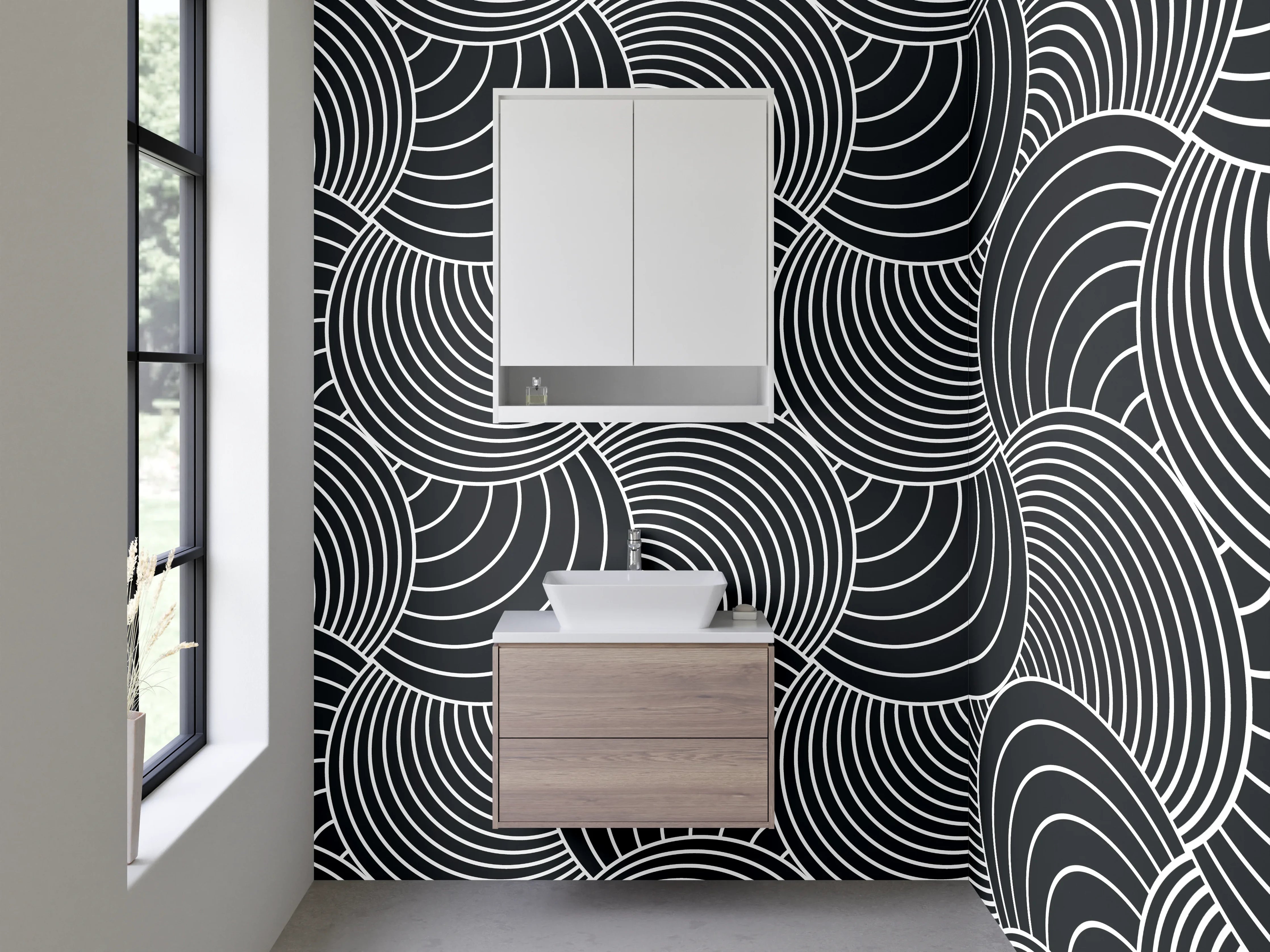 Waschbecken-Rückwand - Geometrisches schwarz-weiß Wellenmuster
