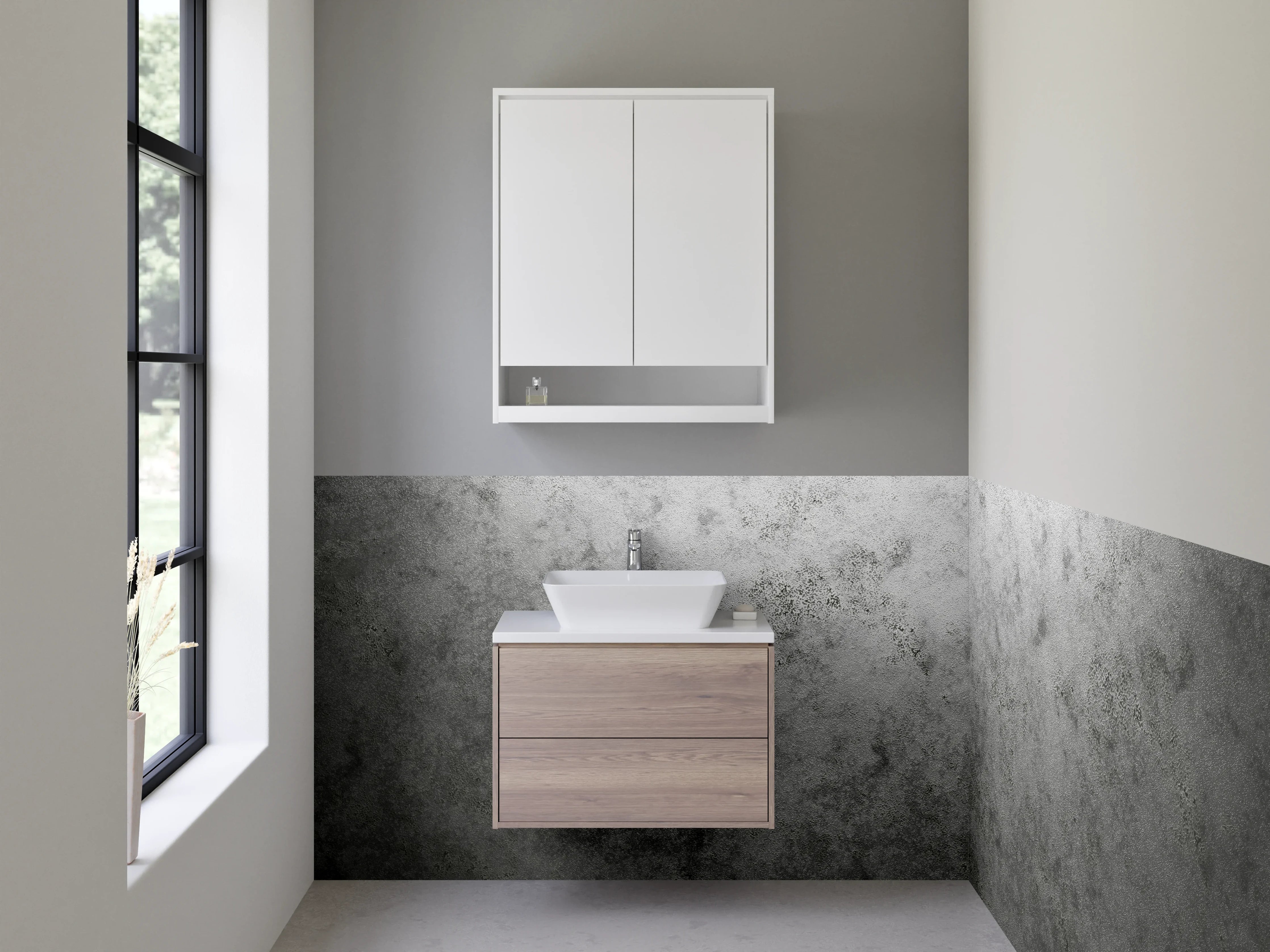 Waschbecken-Rückwand - Gerollter Marmor-Look in Weiß und Grau