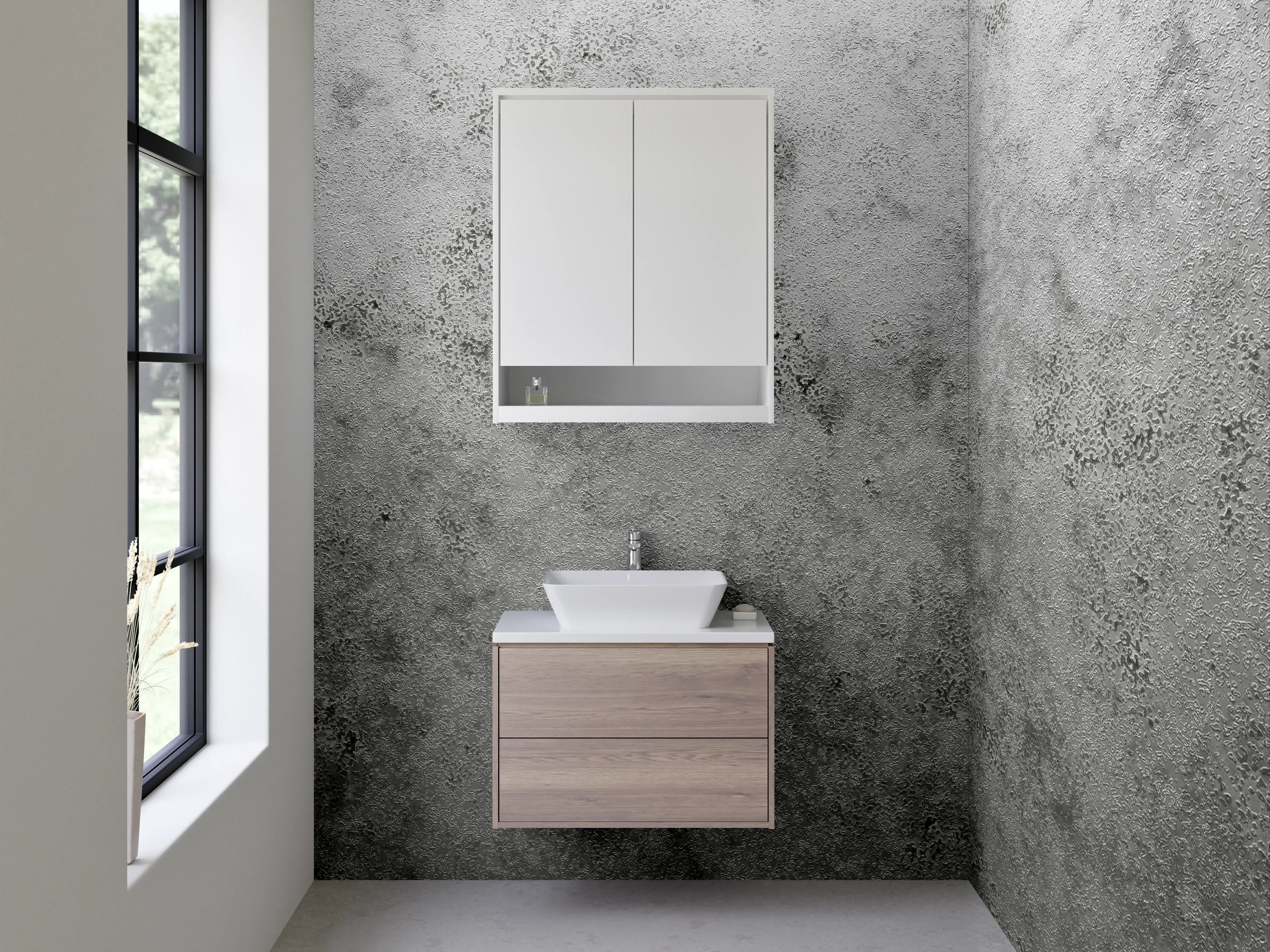 Waschbecken-Rückwand - Gerollter Marmor-Look in Weiß und Grau